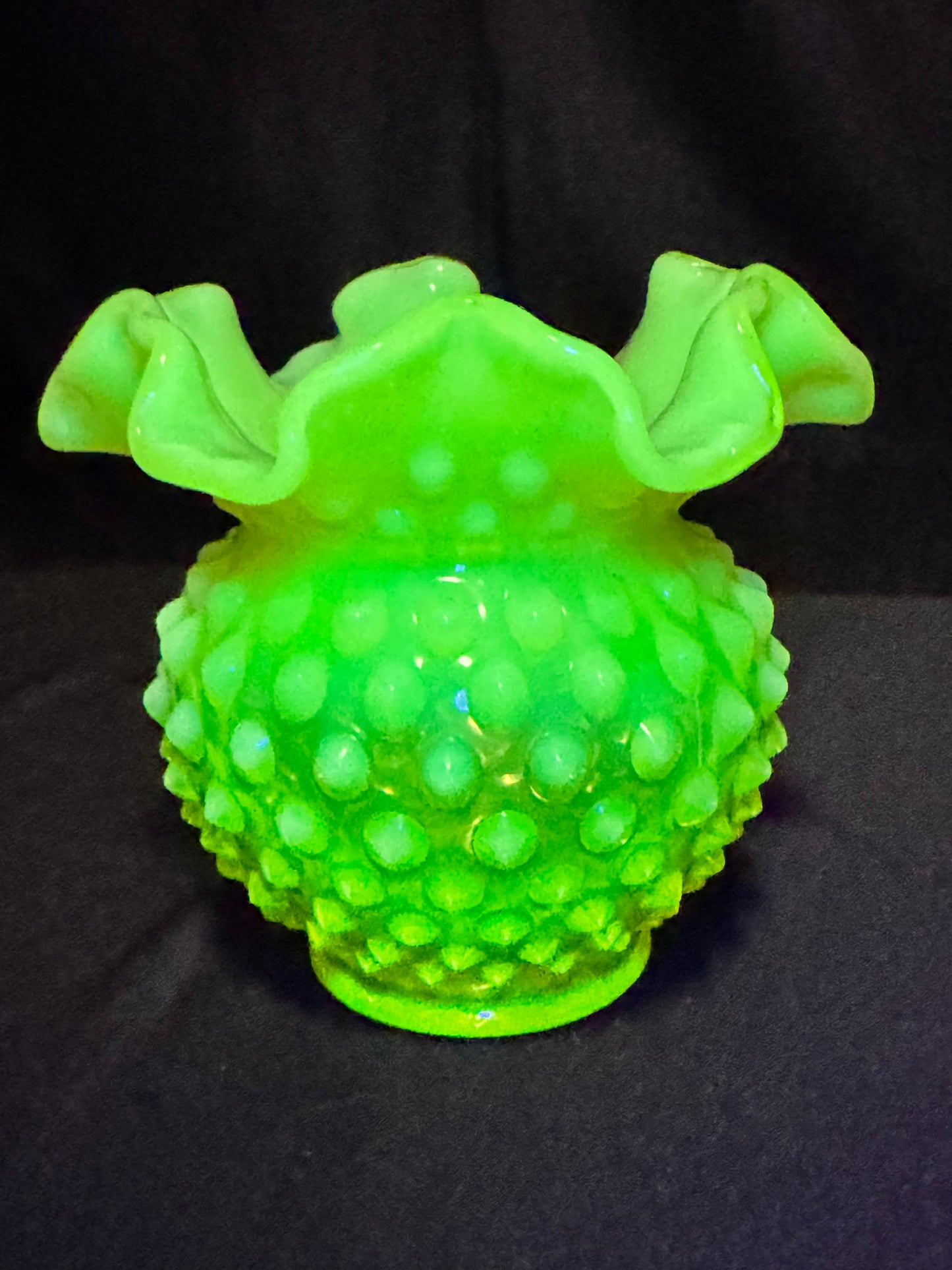 Uranium- Fenton- Hobnail- Flower Vase- Topaz Opalescent