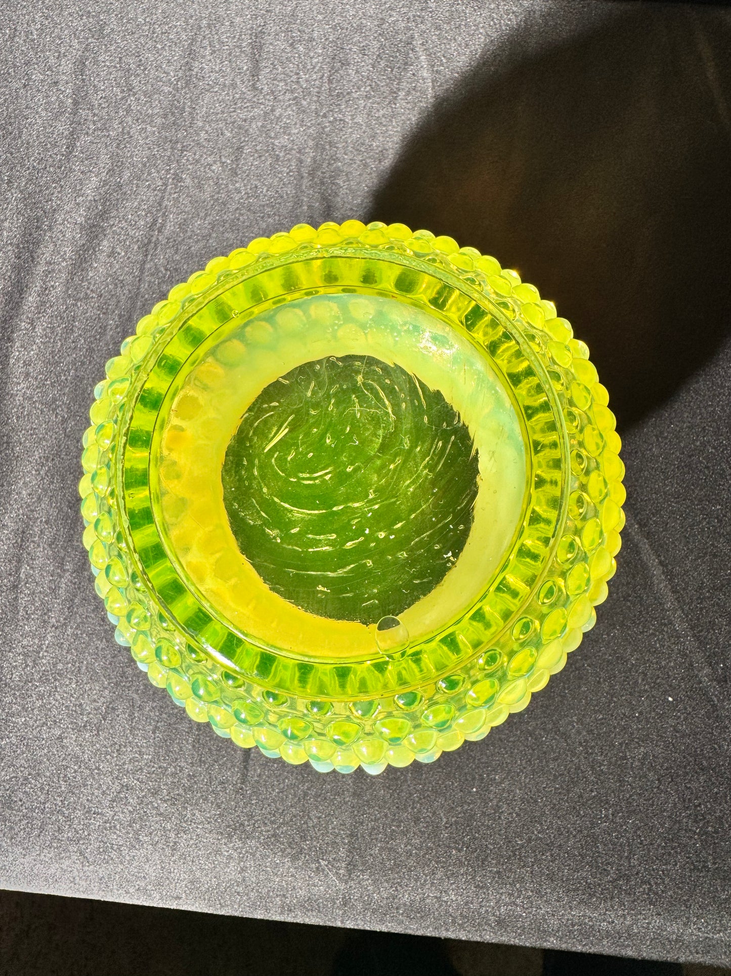 Uranium- Fenton -Hobnail- Ruffled Rose/Flower Vase- Topaz Opalescent