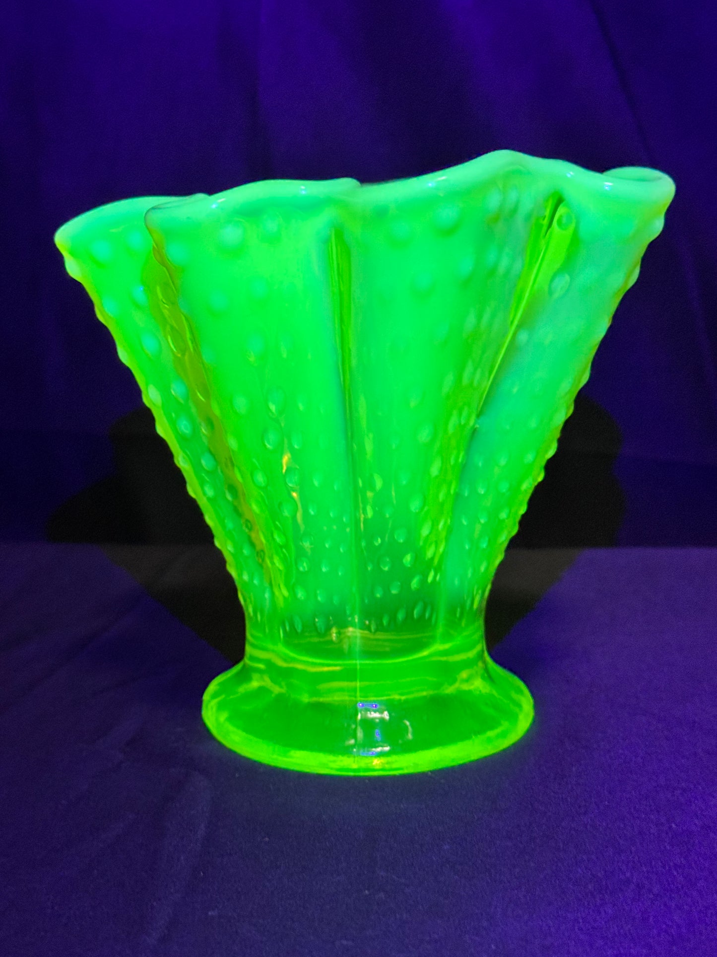 Uranium- Fenton- Hobnail- 5.5 Flower Vase - Topaz Opalescent- 1930’s
