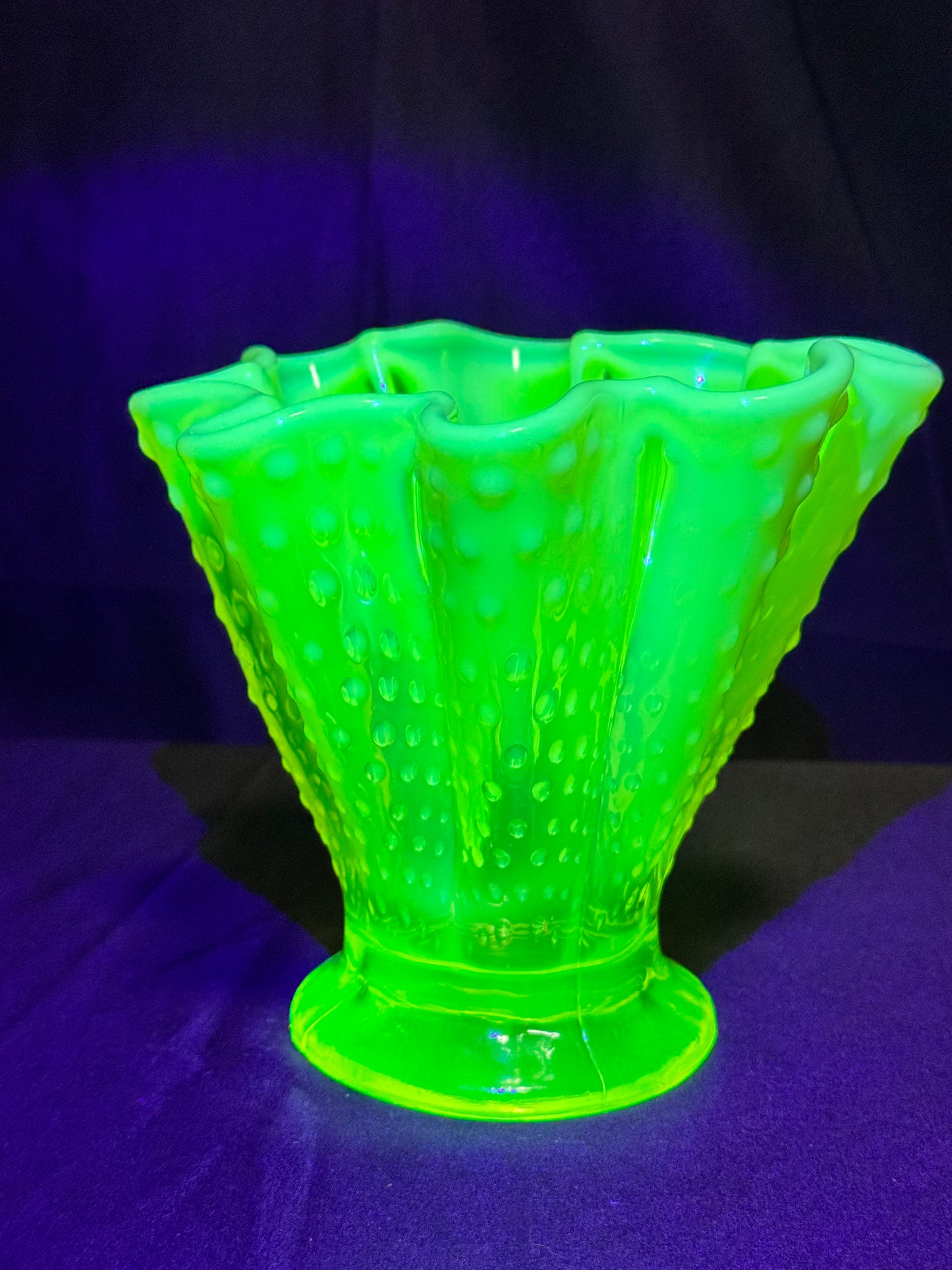 Uranium- Fenton- Hobnail- 5.5 Flower Vase - Topaz Opalescent- 1930’s