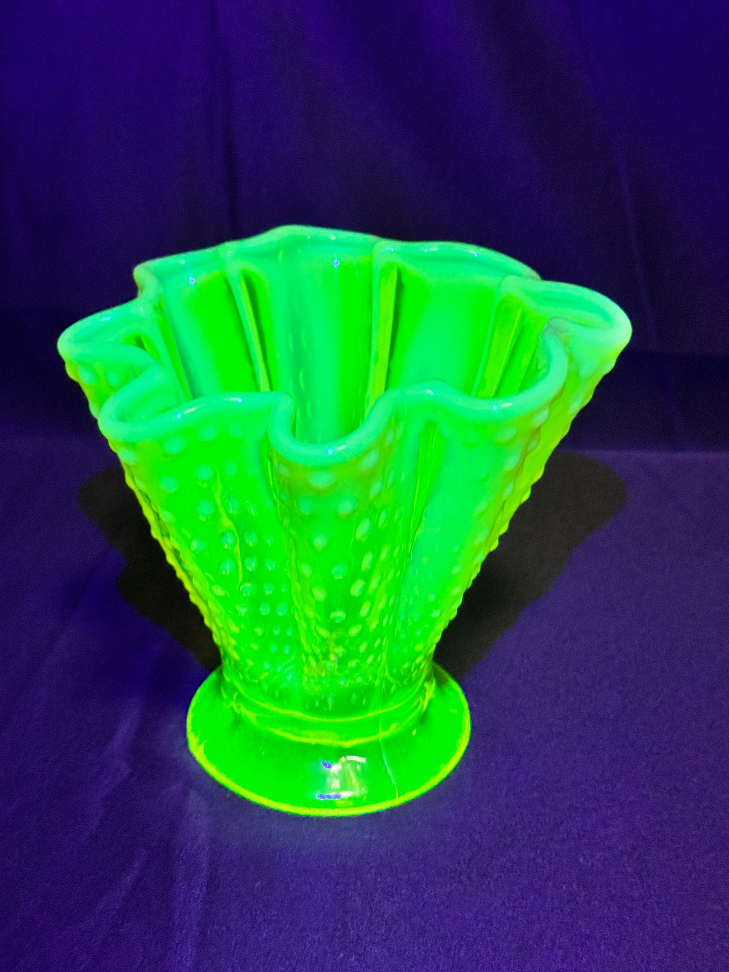 Uranium- Fenton- Hobnail- 5.5 Flower Vase - Topaz Opalescent- 1930’s