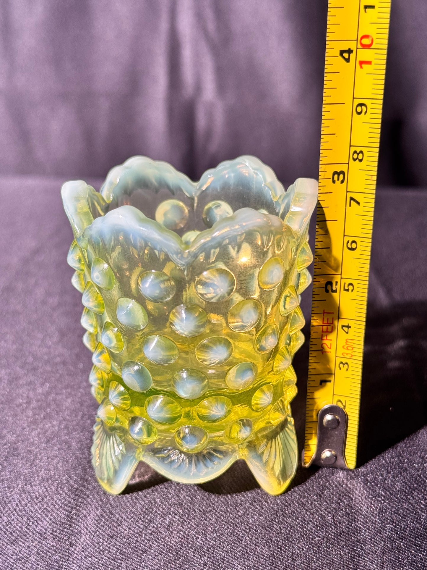 Uranium- Fenton- Hobnail- Toothpick Holder- Topaz Opalescent