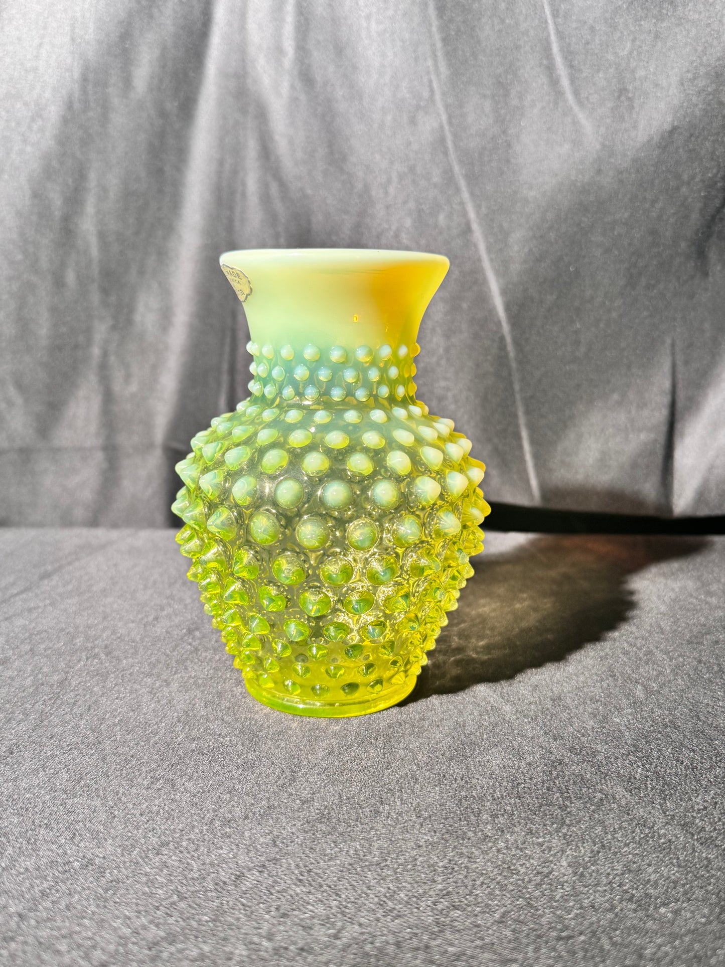 Uranium- Fenton- hobnail- flower Vase- topaz opalescent