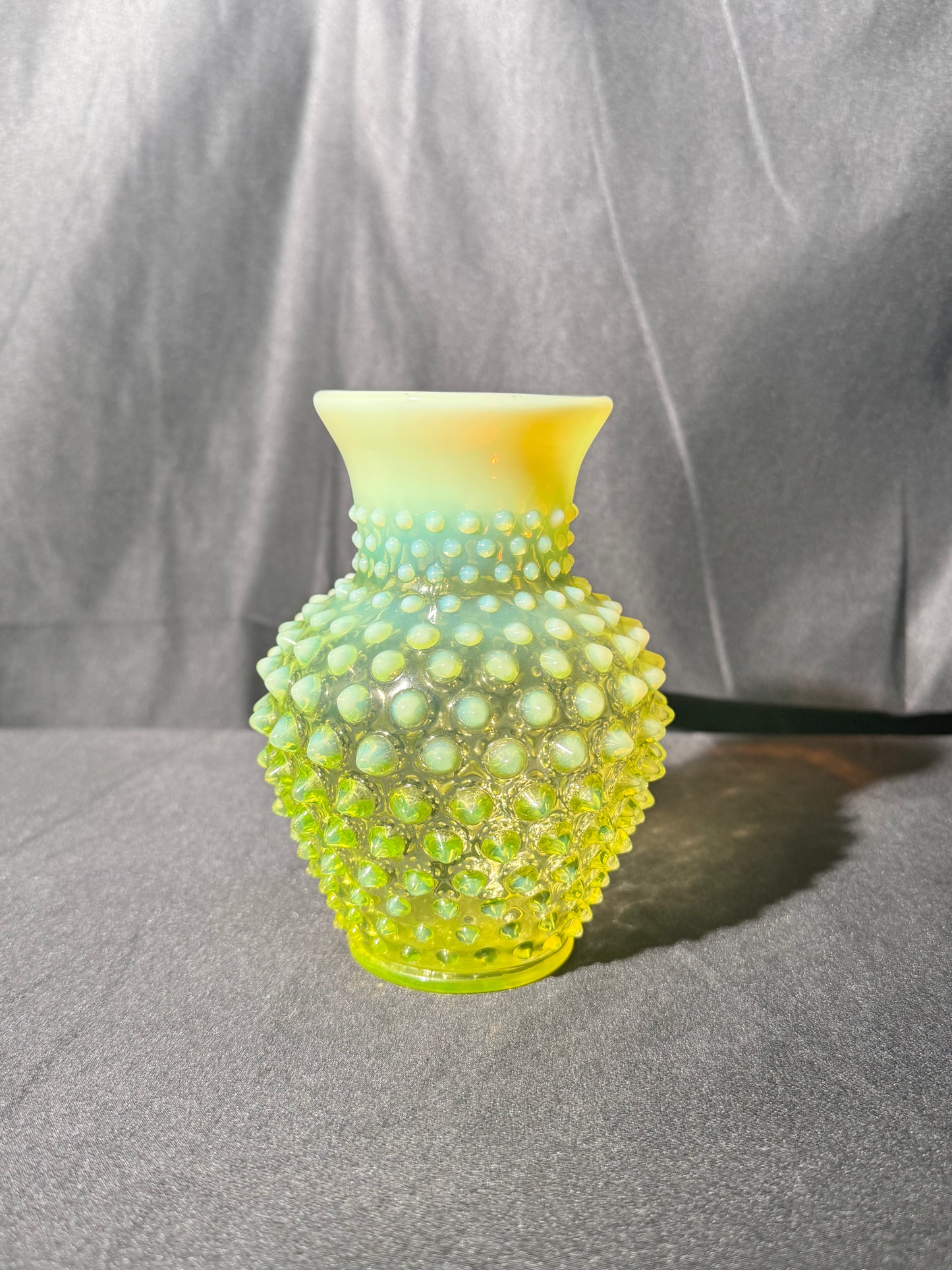 Uranium- Fenton- hobnail- flower Vase- topaz opalescent