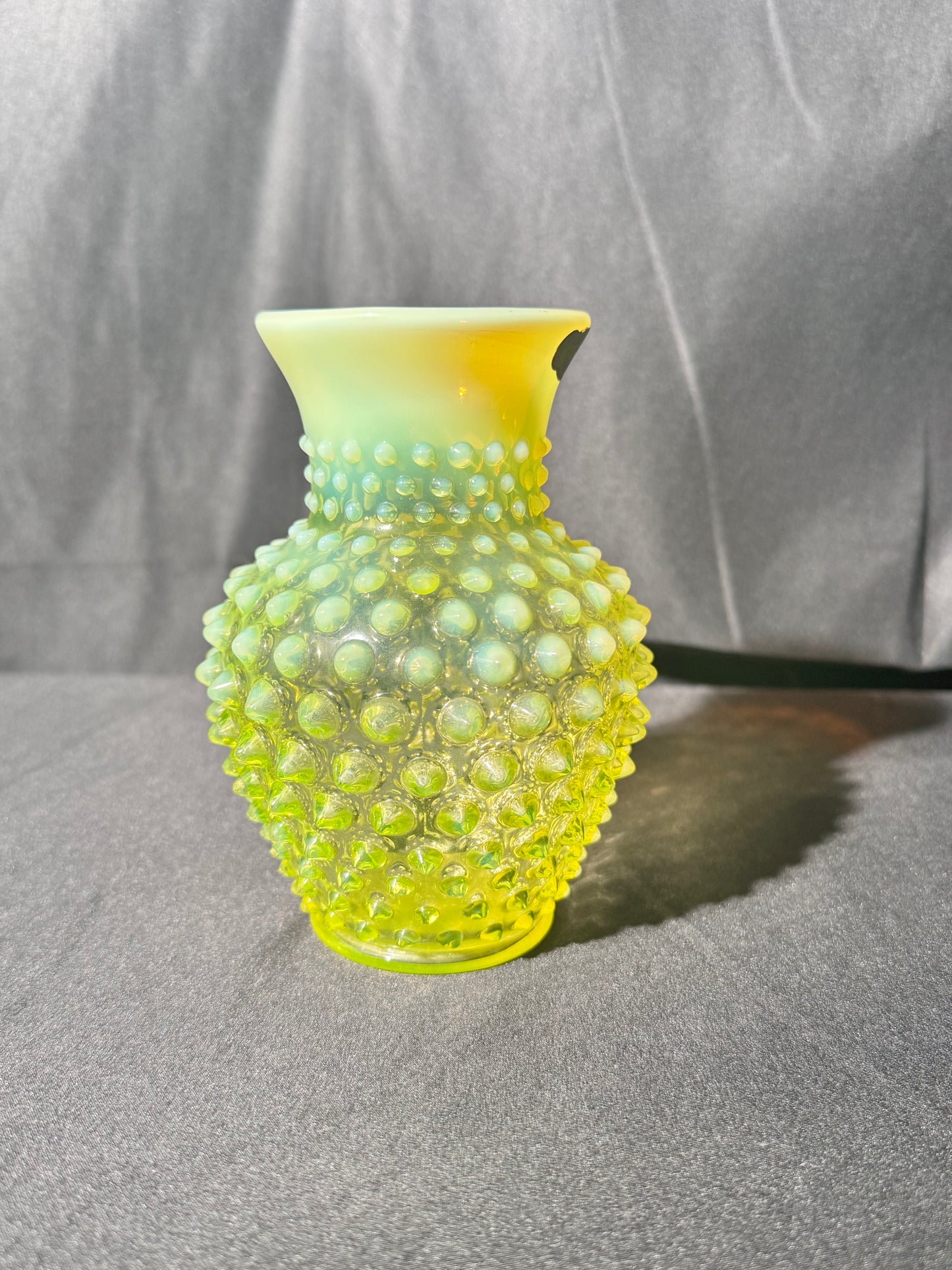 Uranium- Fenton- hobnail- flower Vase- topaz opalescent