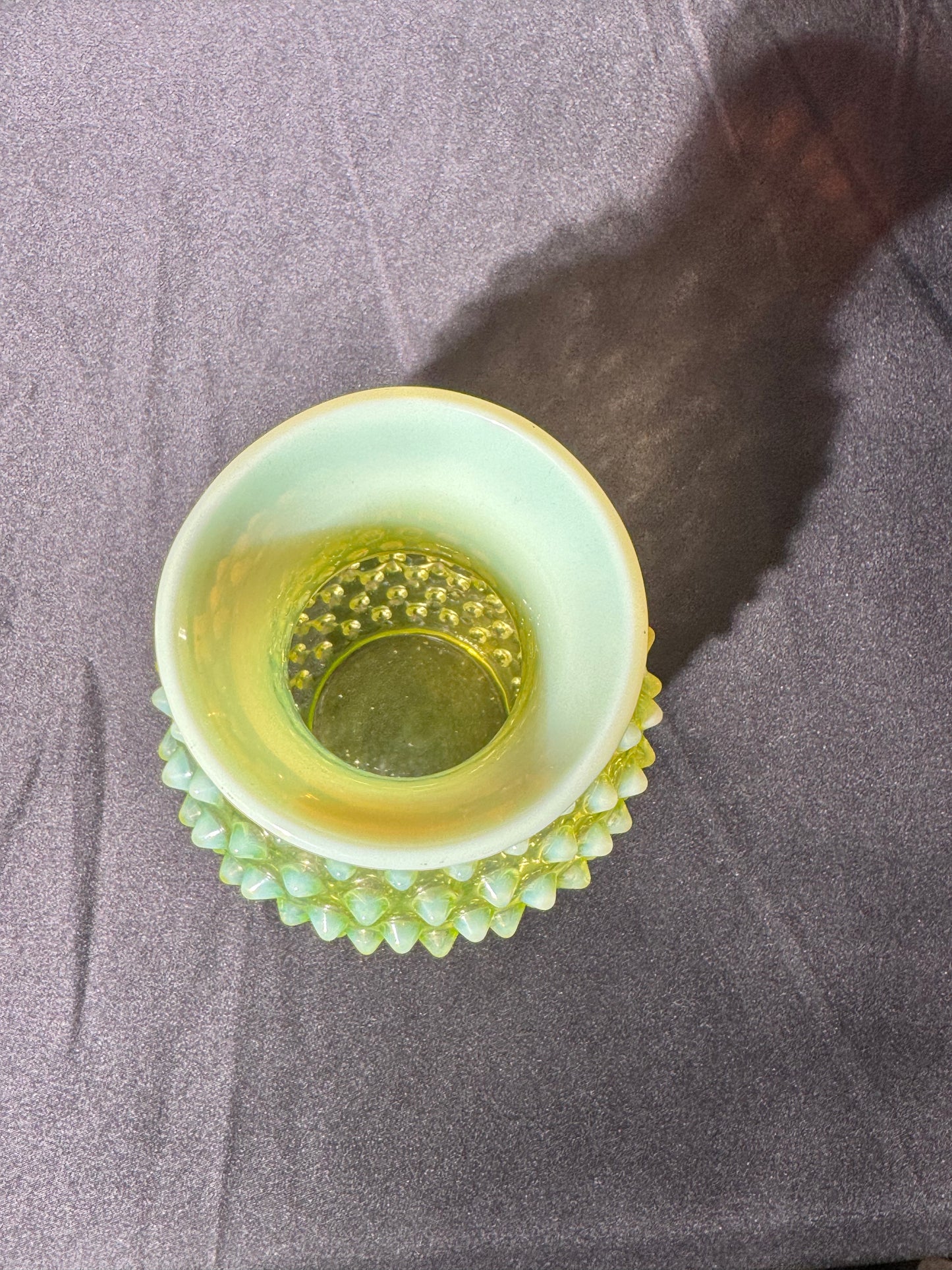Uranium- Fenton- hobnail- flower Vase- topaz opalescent