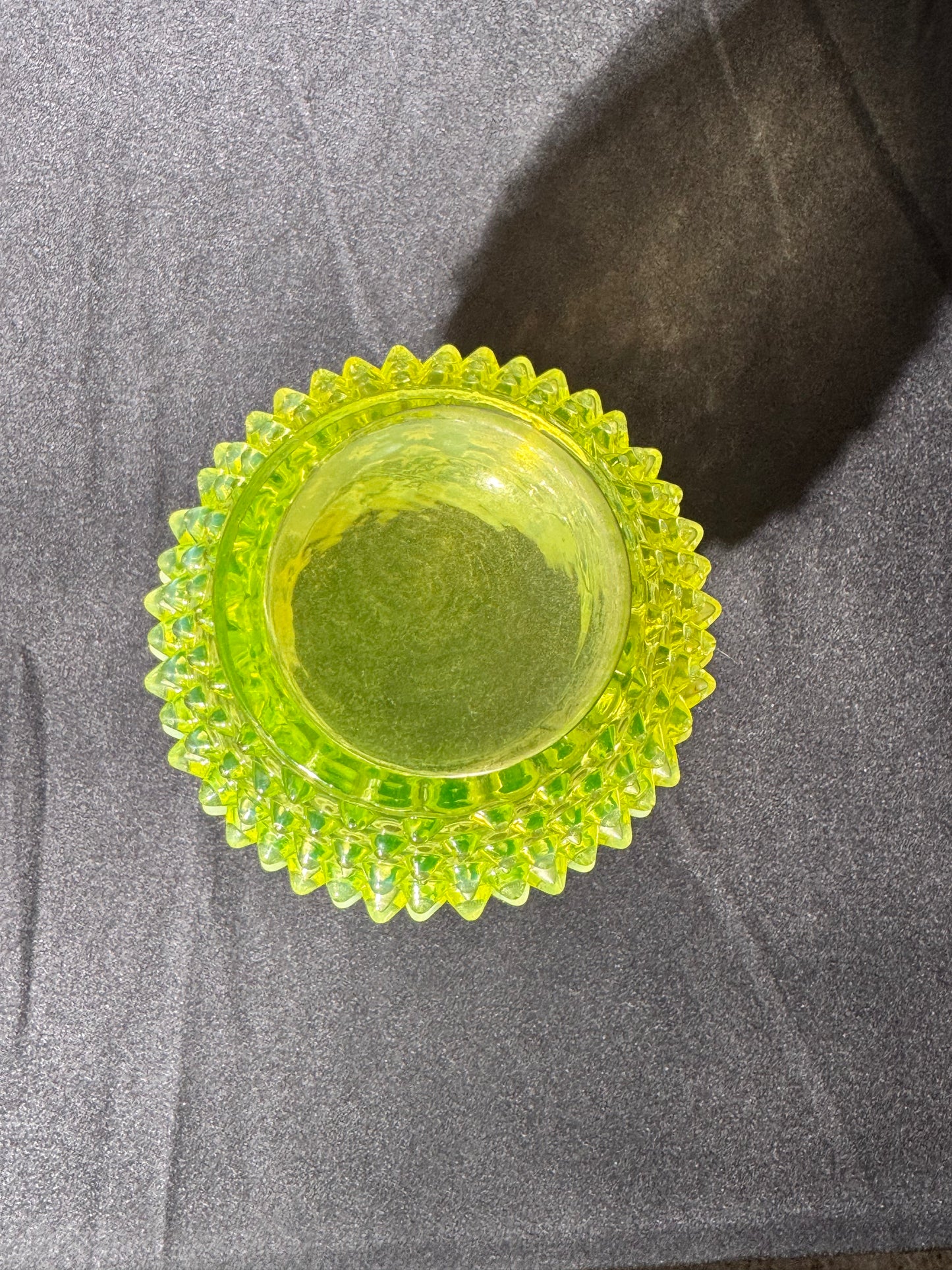 Uranium- Fenton- hobnail- flower Vase- topaz opalescent