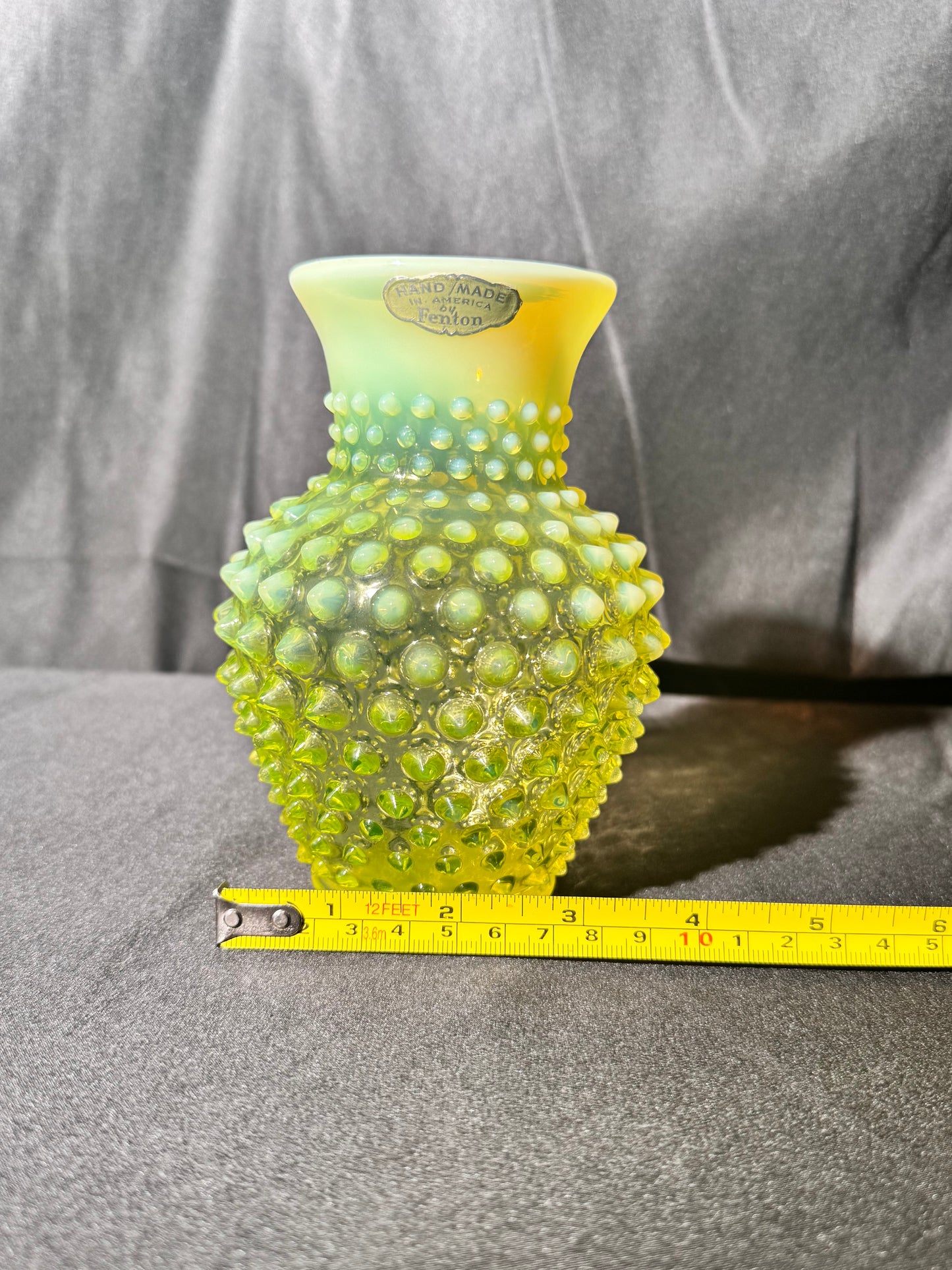 Uranium- Fenton- hobnail- flower Vase- topaz opalescent