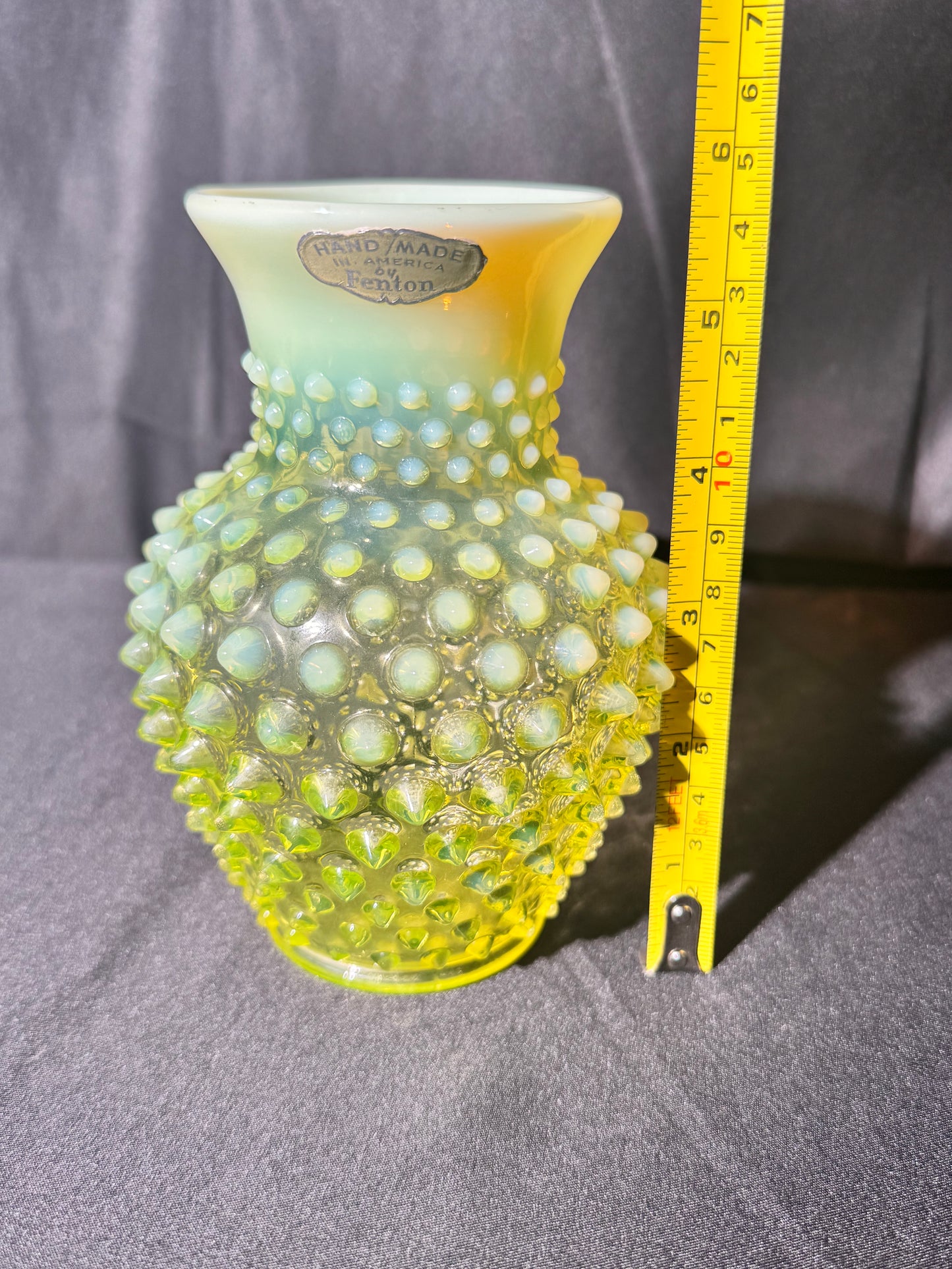 Uranium- Fenton- hobnail- flower Vase- topaz opalescent