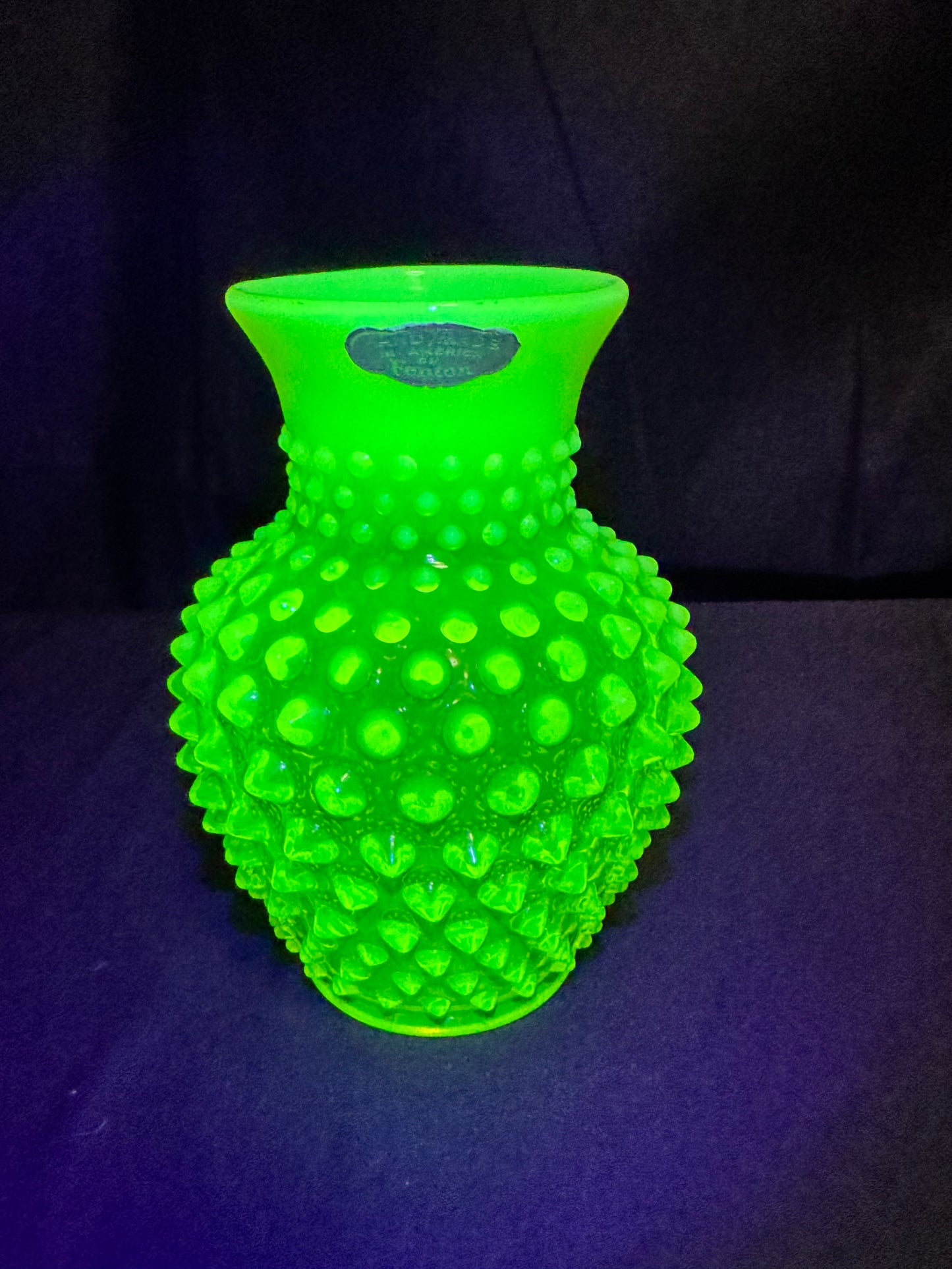 Uranium- Fenton- hobnail- flower Vase- topaz opalescent