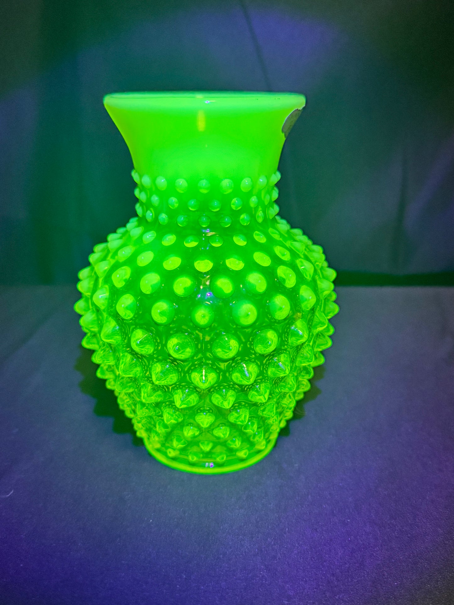 Uranium- Fenton- hobnail- flower Vase- topaz opalescent