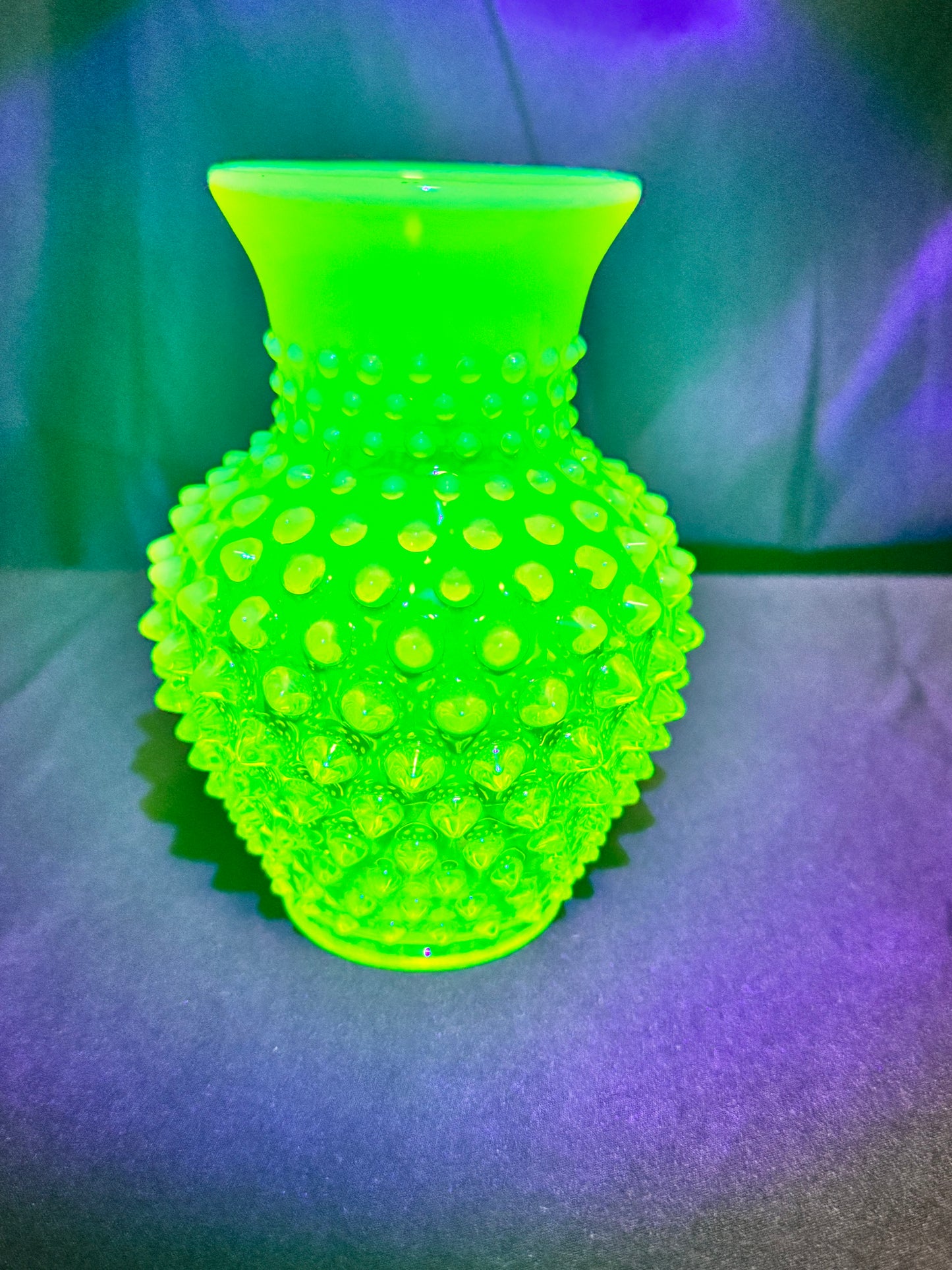 Uranium- Fenton- hobnail- flower Vase- topaz opalescent