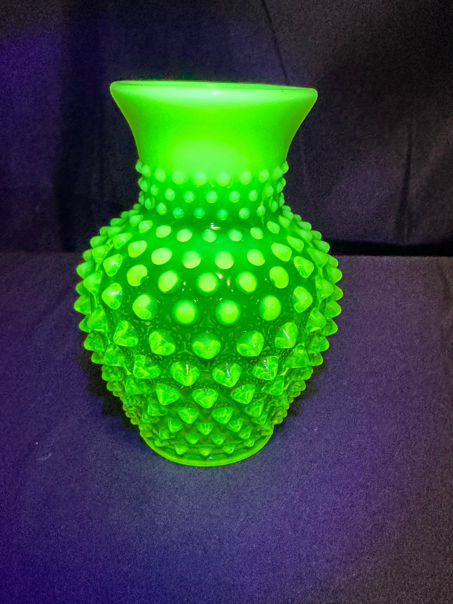 Uranium- Fenton- hobnail- flower Vase- topaz opalescent