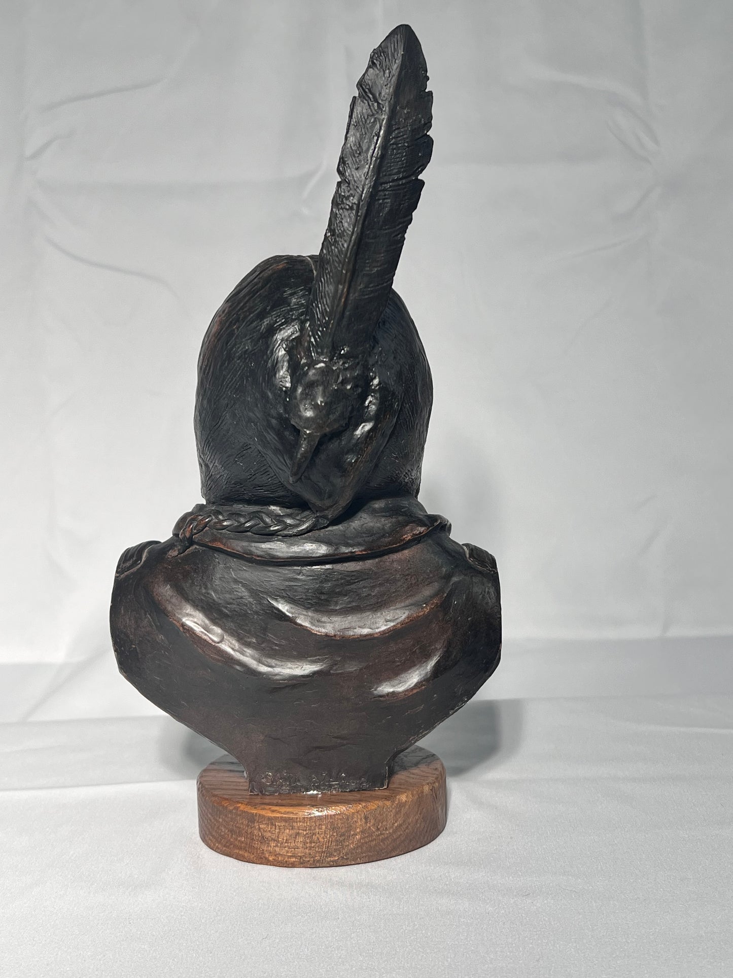 Phil Bishop - 11 1/2” bust - Crow King - Sioux- Native American sculpture- casted stone- wood base