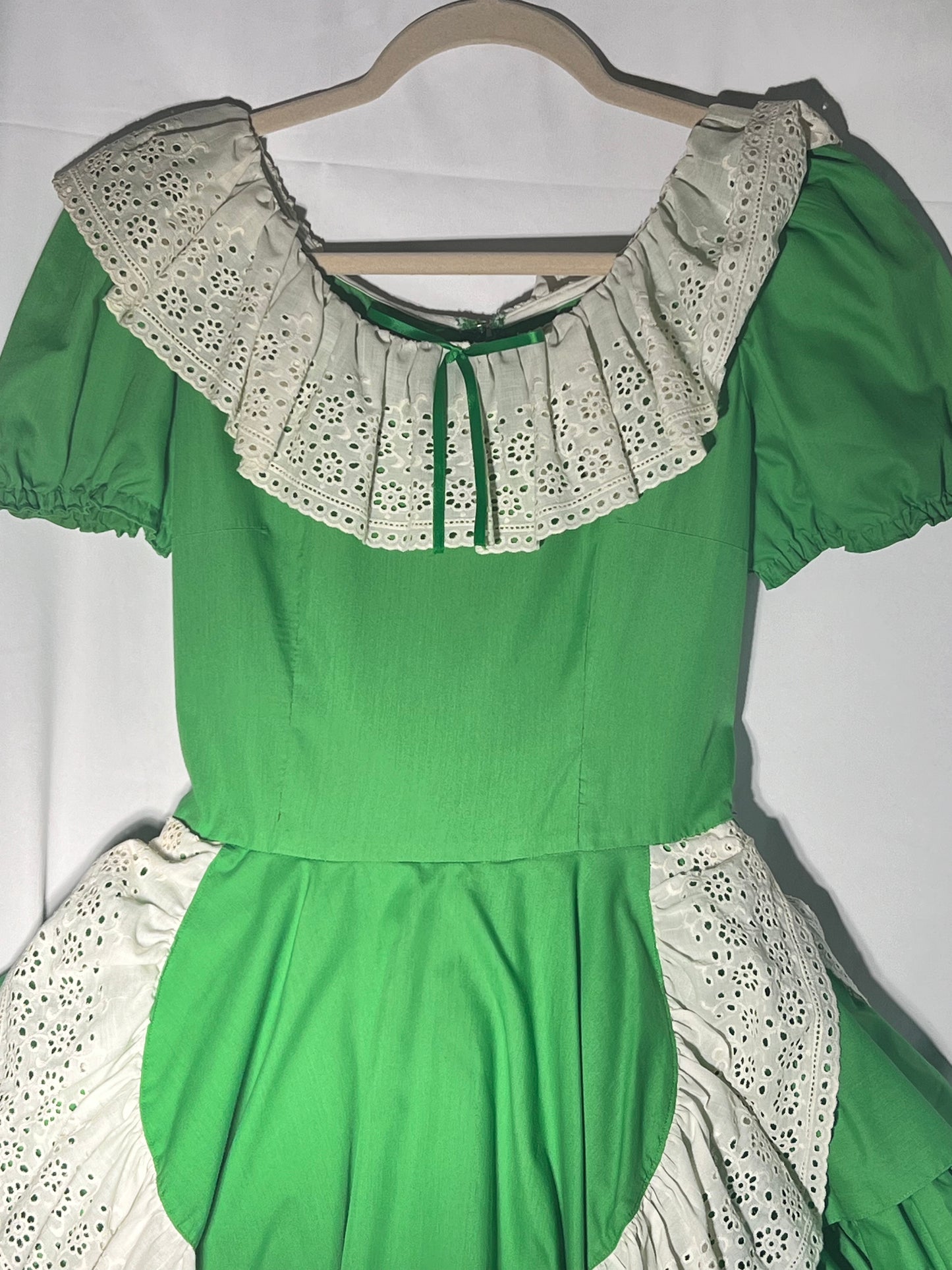 Vintage Square Dancing Dress -Green and white - no tags -handmade women’s dress