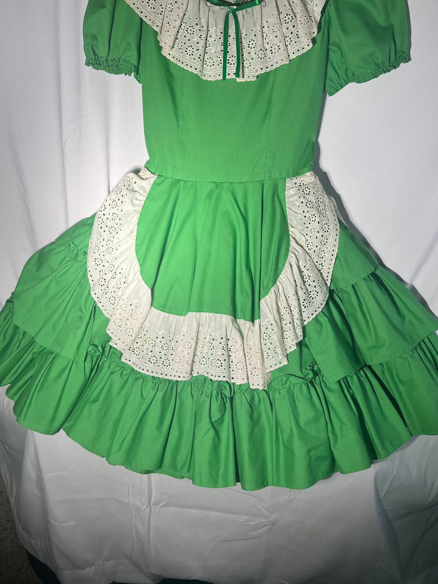 Vintage Square Dancing Dress -Green and white - no tags -handmade women’s dress
