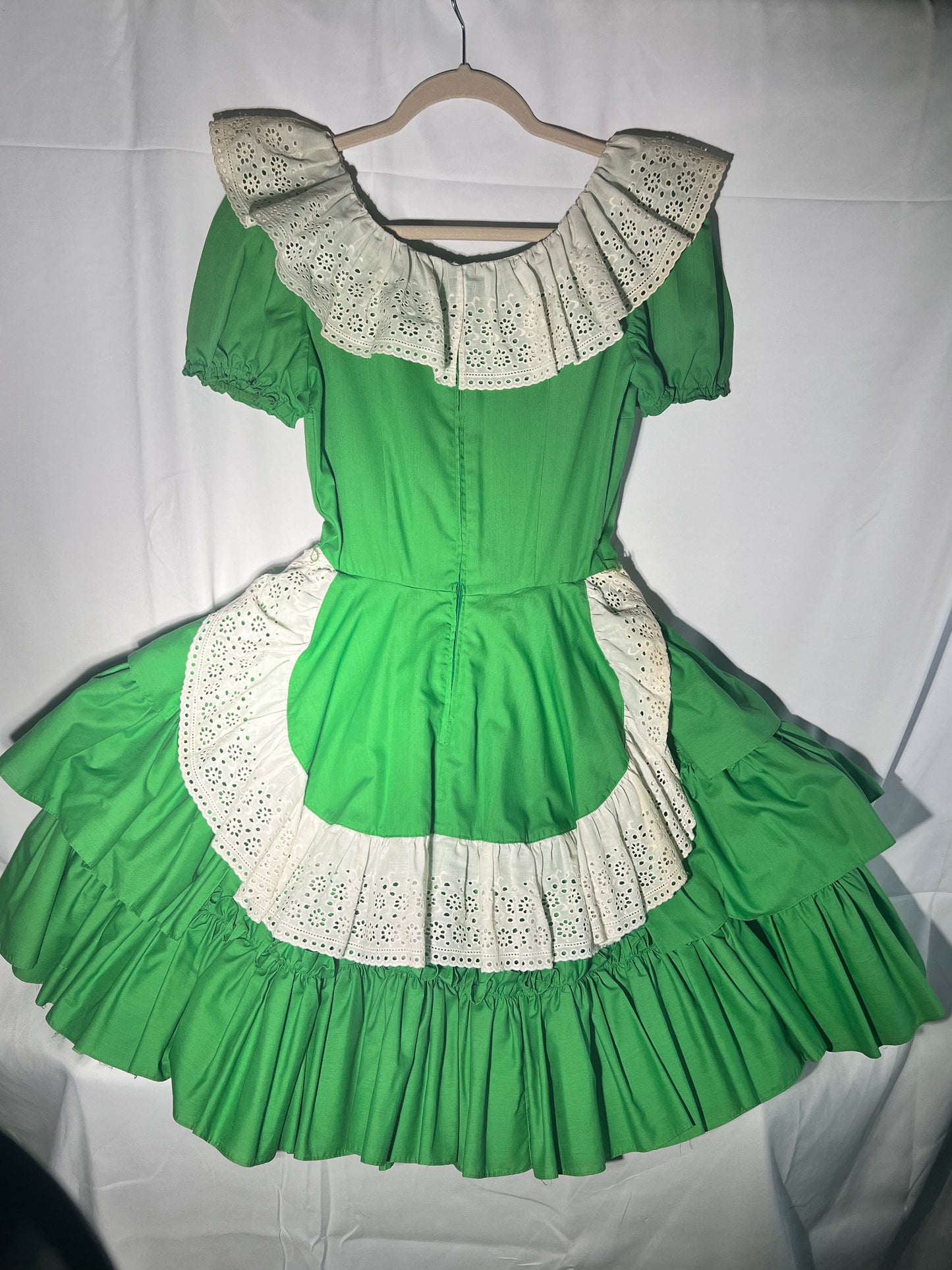 Vintage Square Dancing Dress -Green and white - no tags -handmade women’s dress