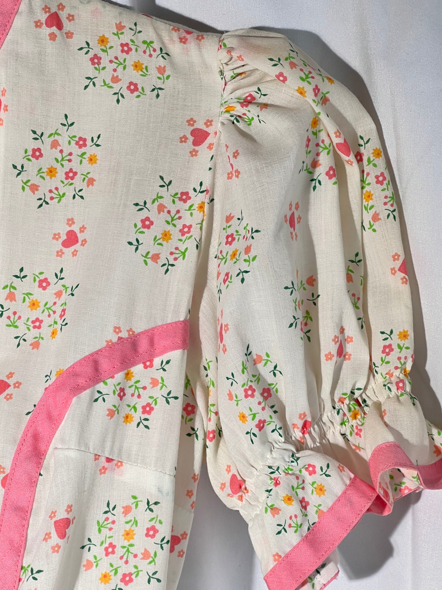 Square Dancing Dress- Kate Schorer - white Floral with pink trim- Women’s