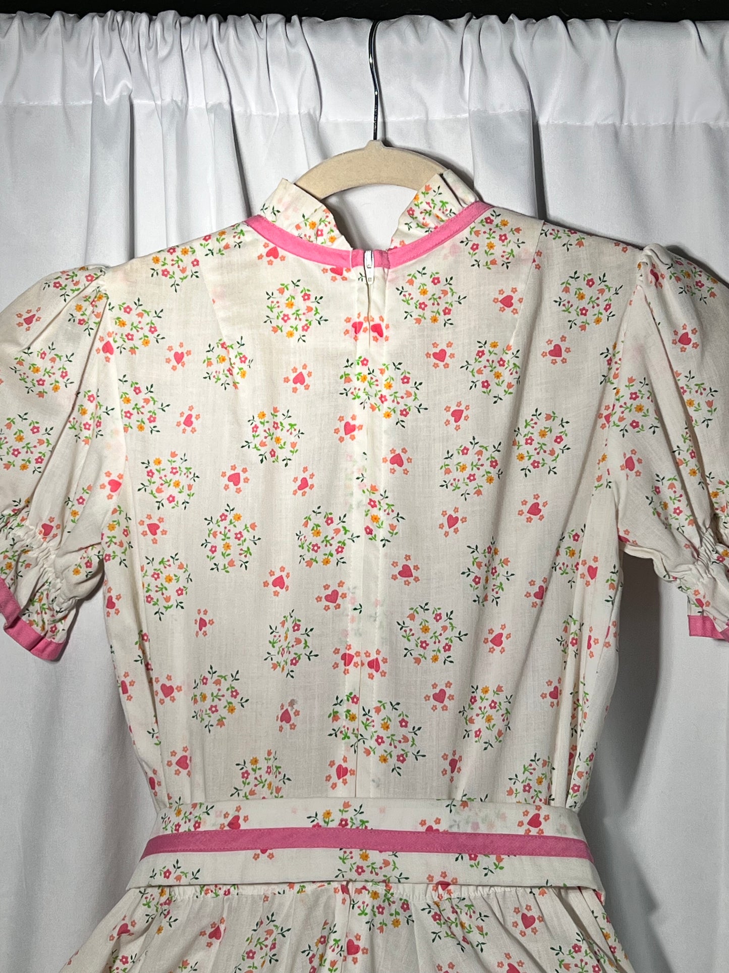 Square Dancing Dress- Kate Schorer - white Floral with pink trim- Women’s