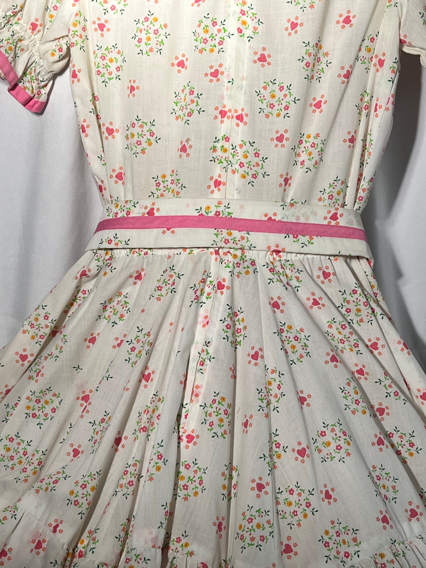 Square Dancing Dress- Kate Schorer - white Floral with pink trim- Women’s
