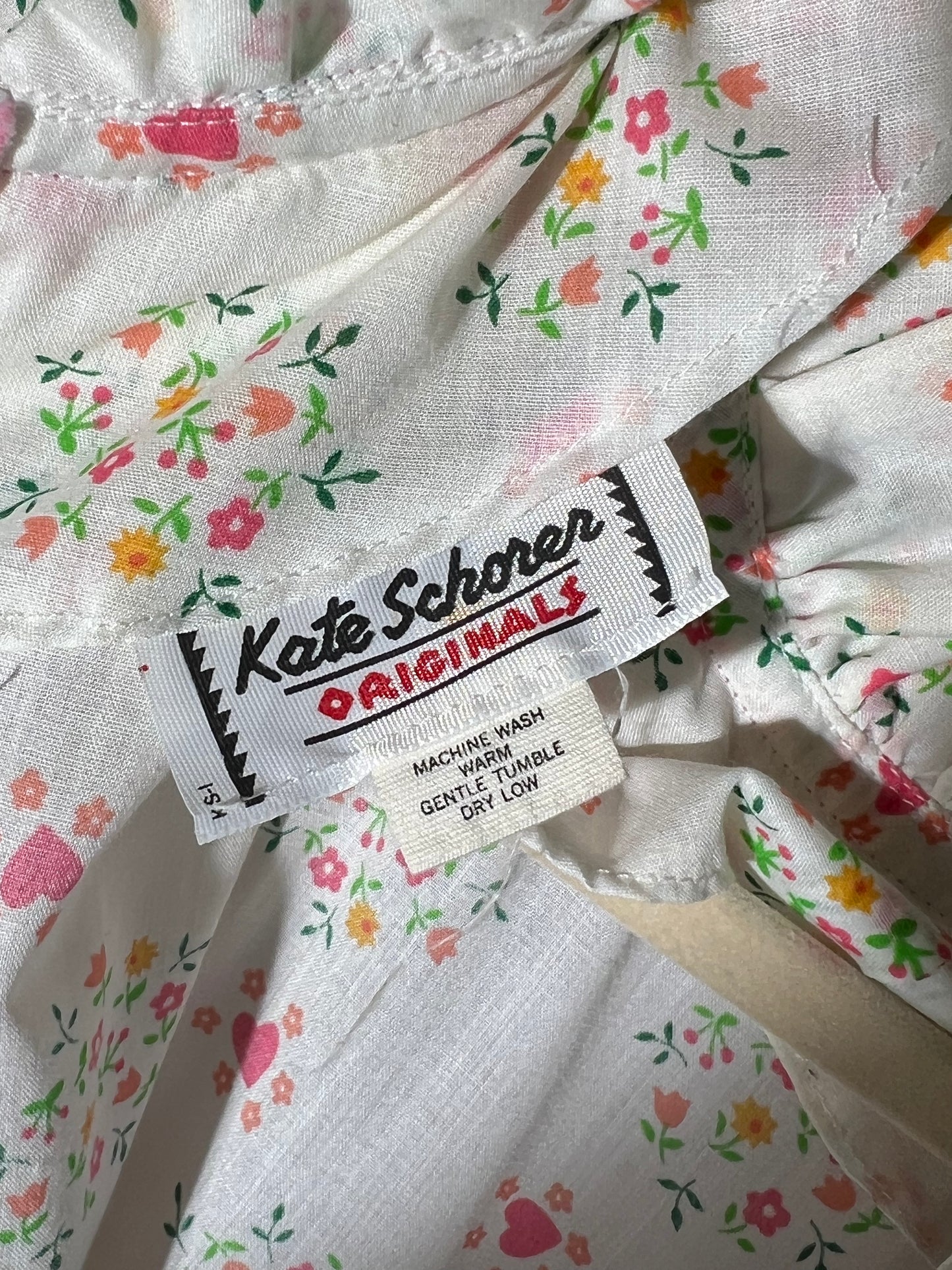 Square Dancing Dress- Kate Schorer - white Floral with pink trim- Women’s