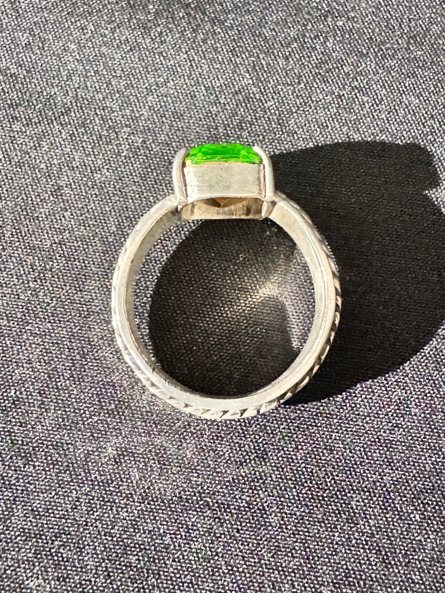 Uranium- Ring - size 9.5 - .925 Sterling Silver- Green Gemstone-