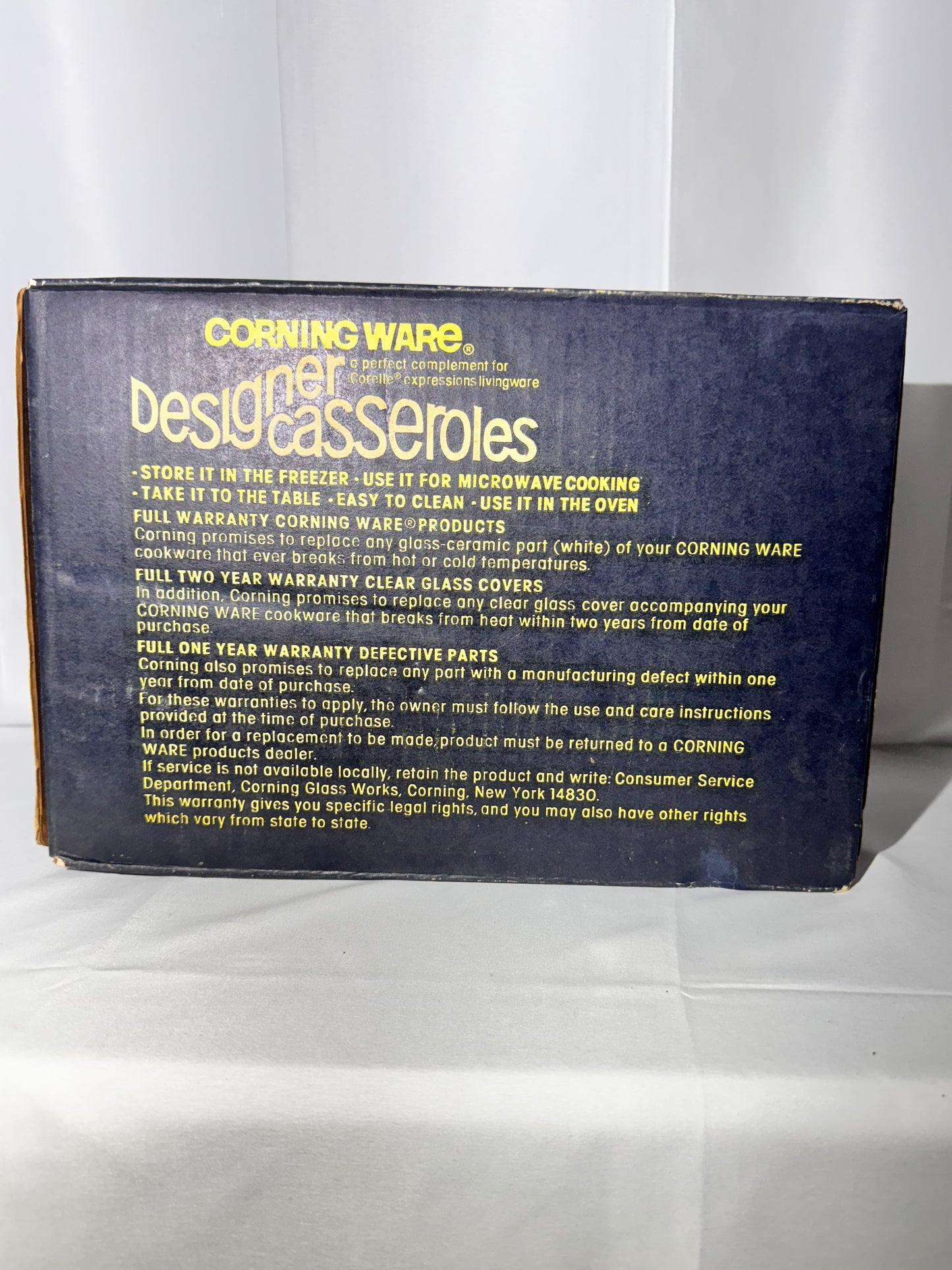 Corning Ware - 2 1/2 qt. Covered Casserole- April- original Box - Corelle
