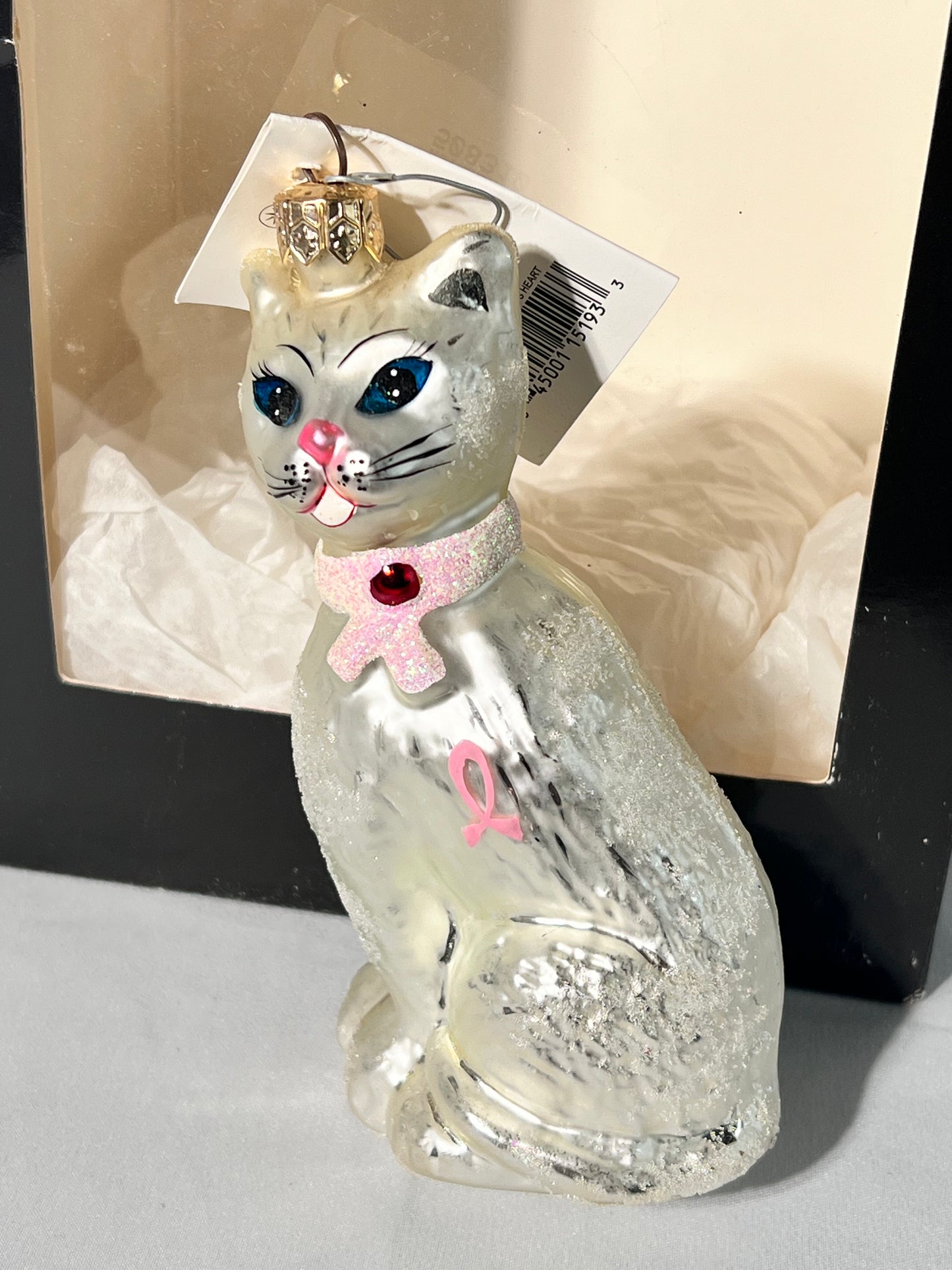 Radko - Felines Heart - Christmas Ornament- breast cancer cat