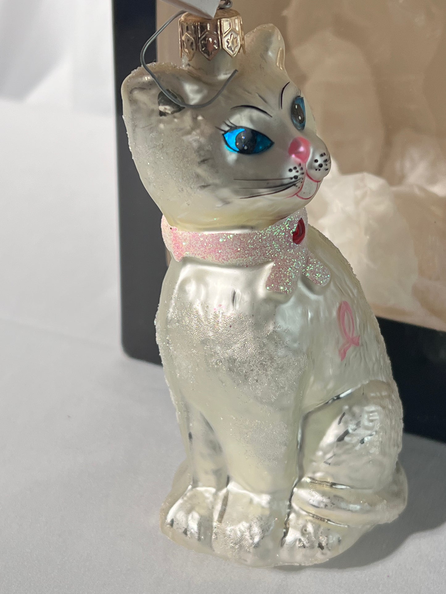 Radko - Felines Heart - Christmas Ornament- breast cancer cat