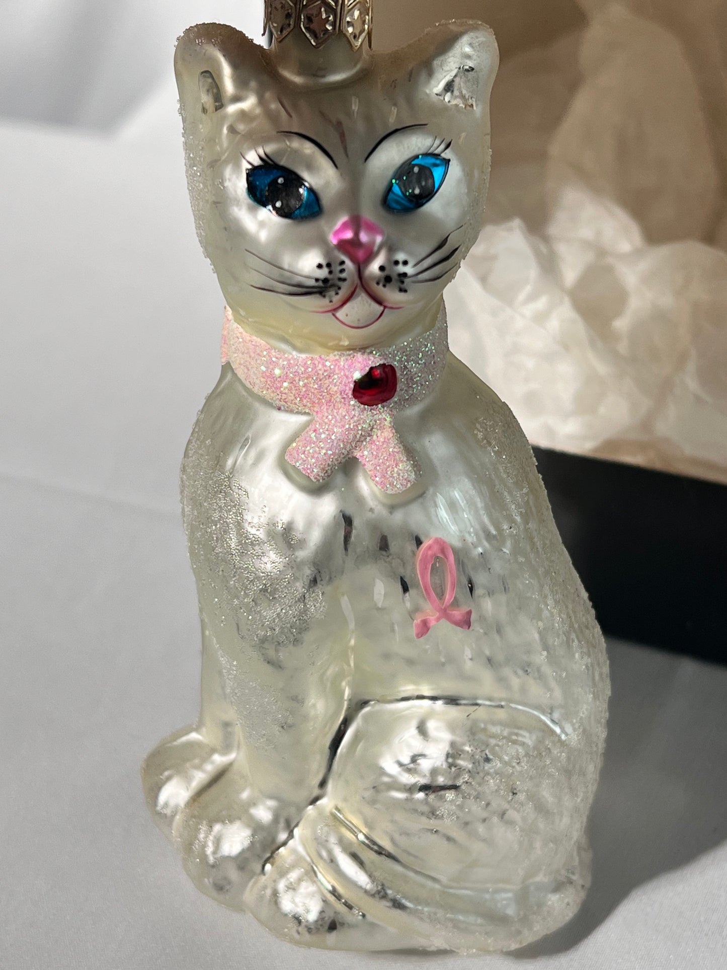 Radko - Felines Heart - Christmas Ornament- breast cancer cat