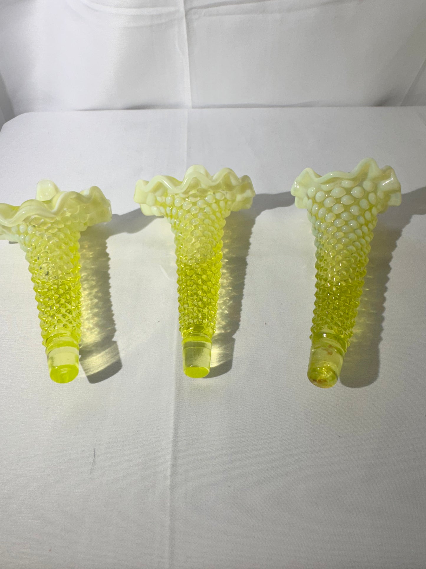 Uranium- hobnail- 6” Epergne - 3 horns