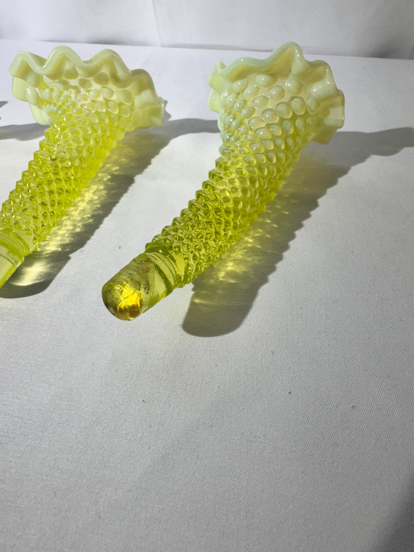 Uranium- hobnail- 6” Epergne - 3 horns