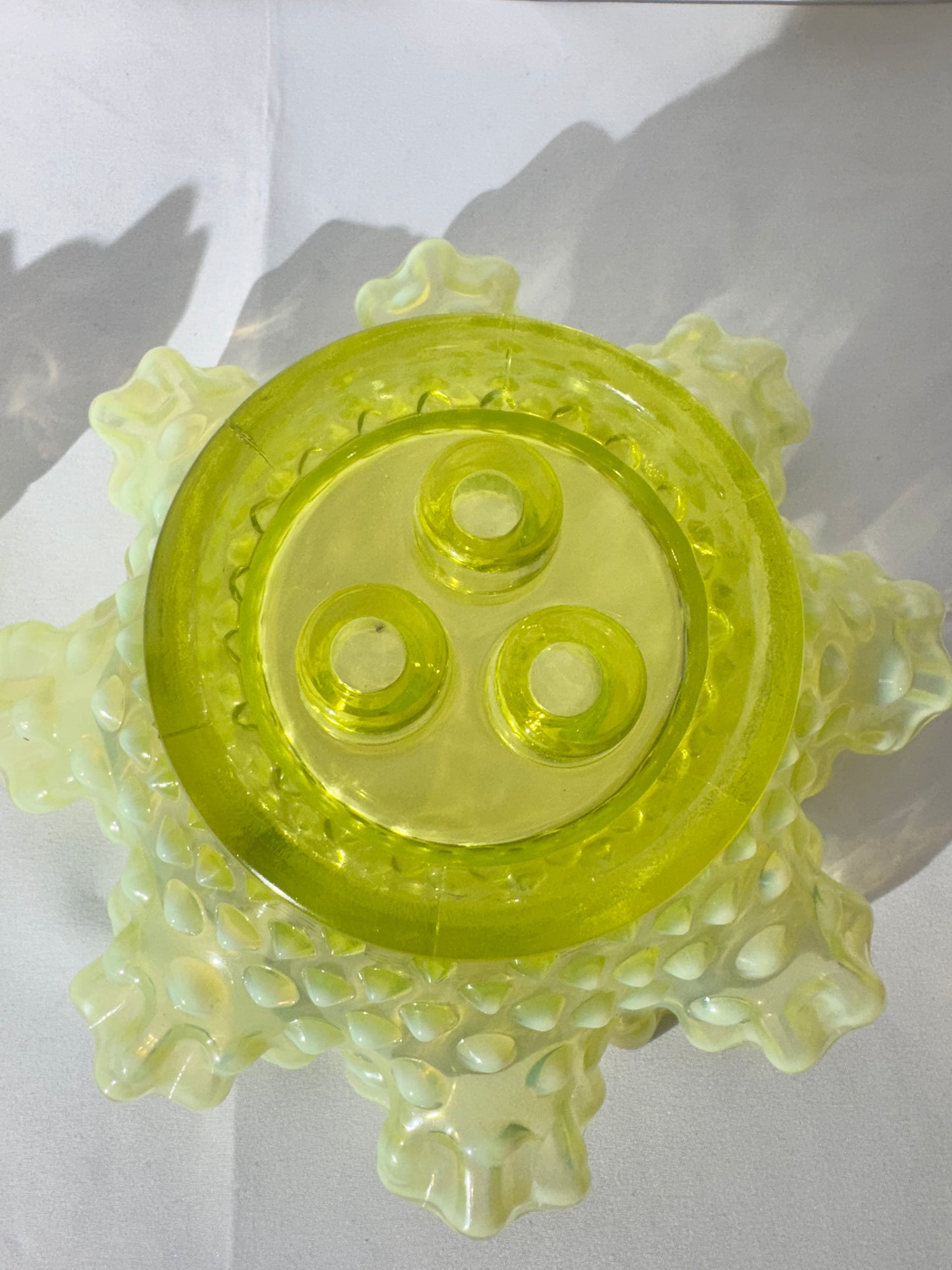 Uranium- hobnail- 6” Epergne - 3 horns