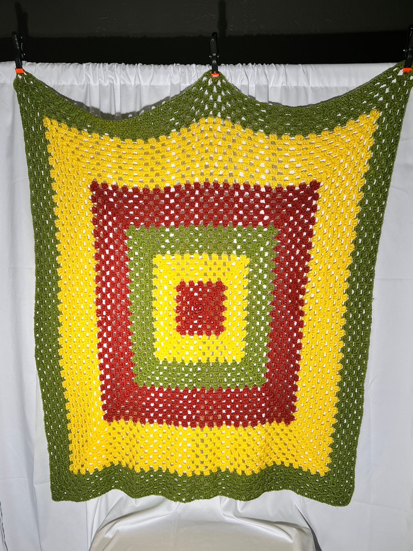 Afghan - 44” x 44” - Red, Green and Red - Hand Crochet Blanket