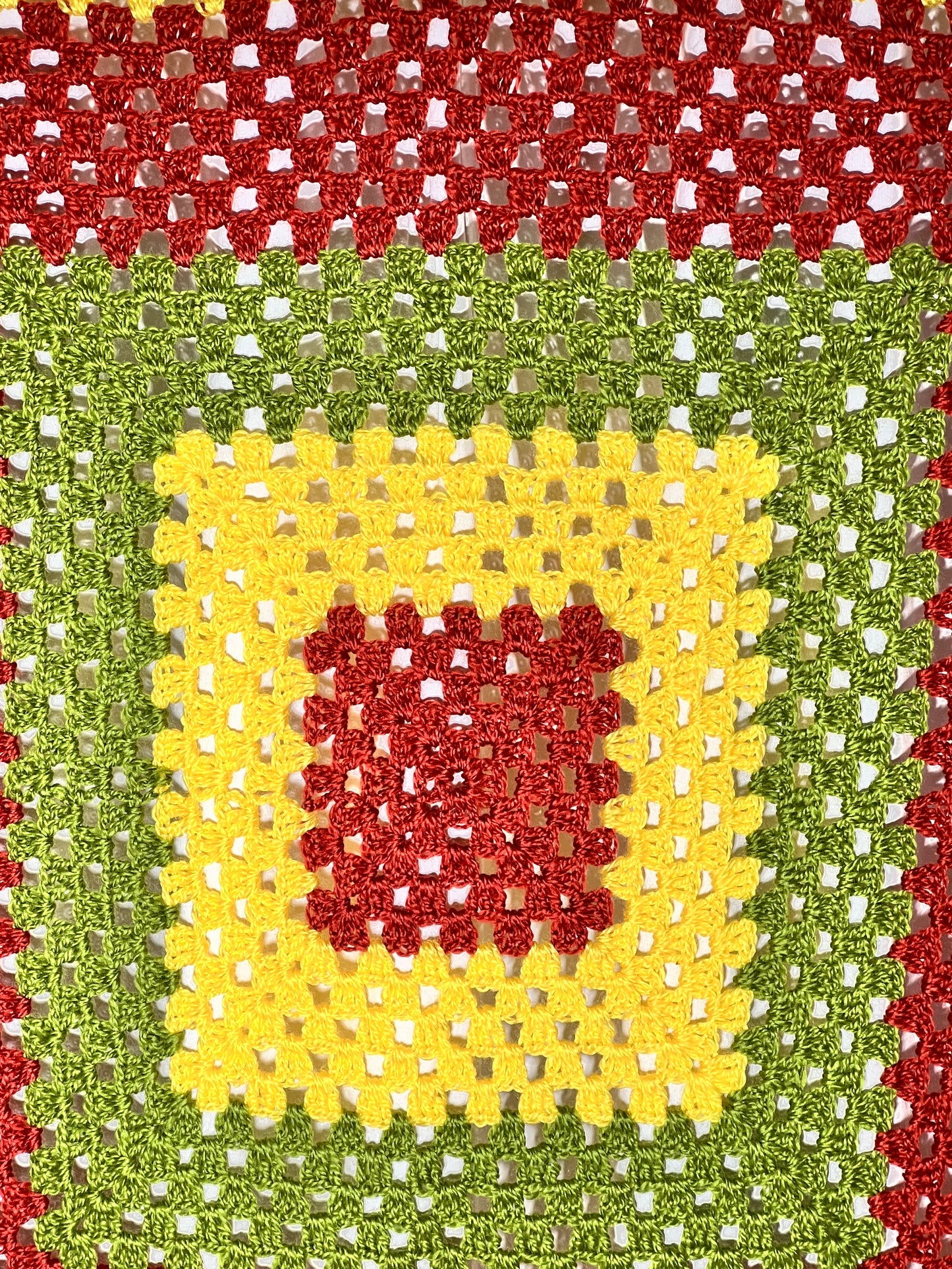Afghan - 44” x 44” - Red, Green and Red - Hand Crochet Blanket