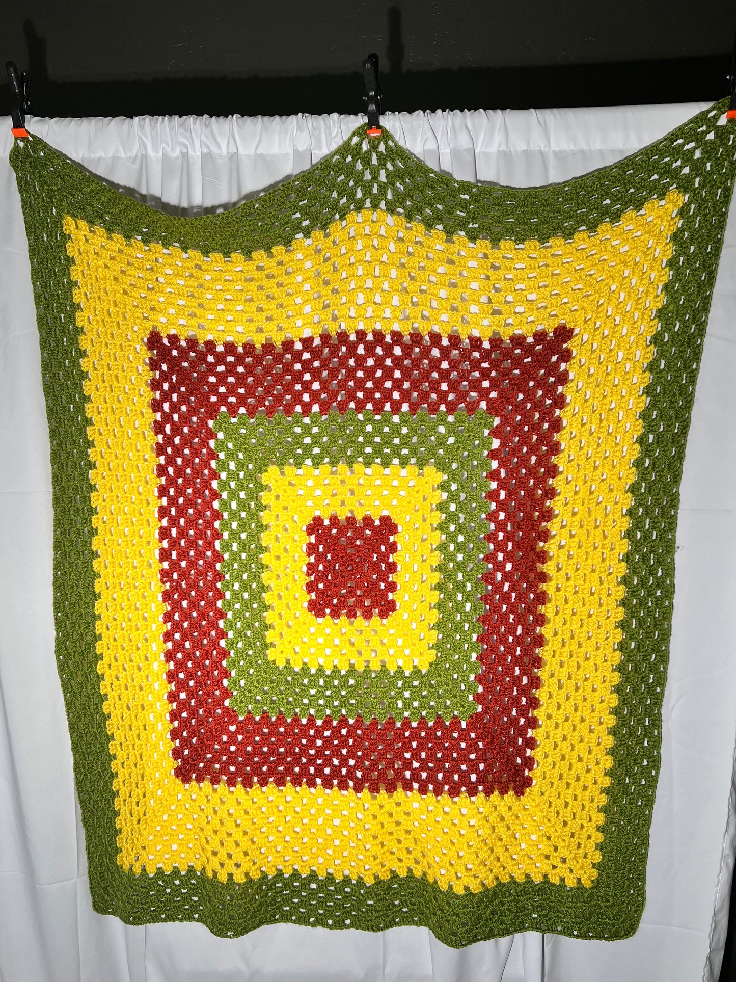 Afghan - 44” x 44” - Red, Green and Red - Hand Crochet Blanket