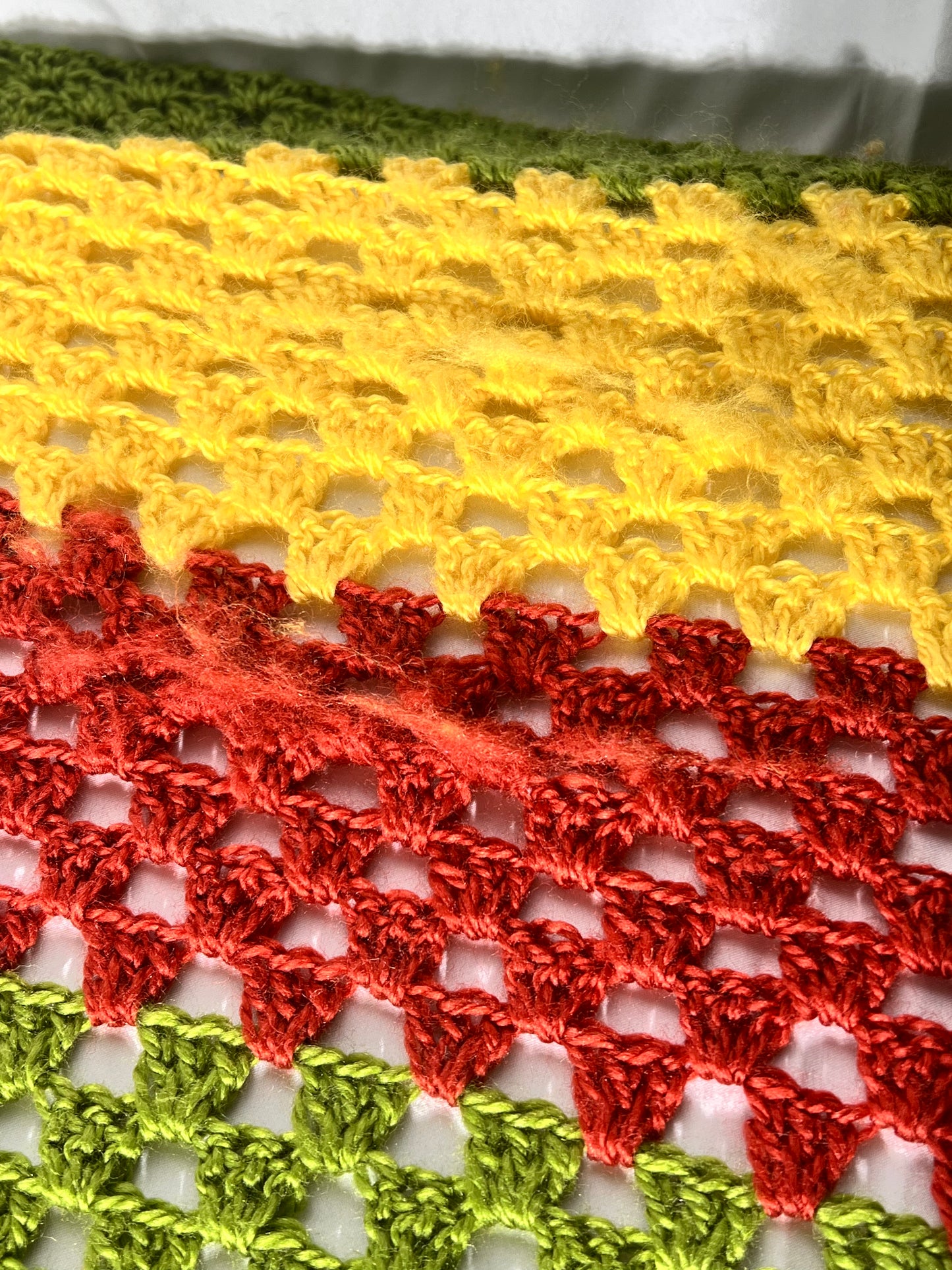 Afghan - 44” x 44” - Red, Green and Red - Hand Crochet Blanket