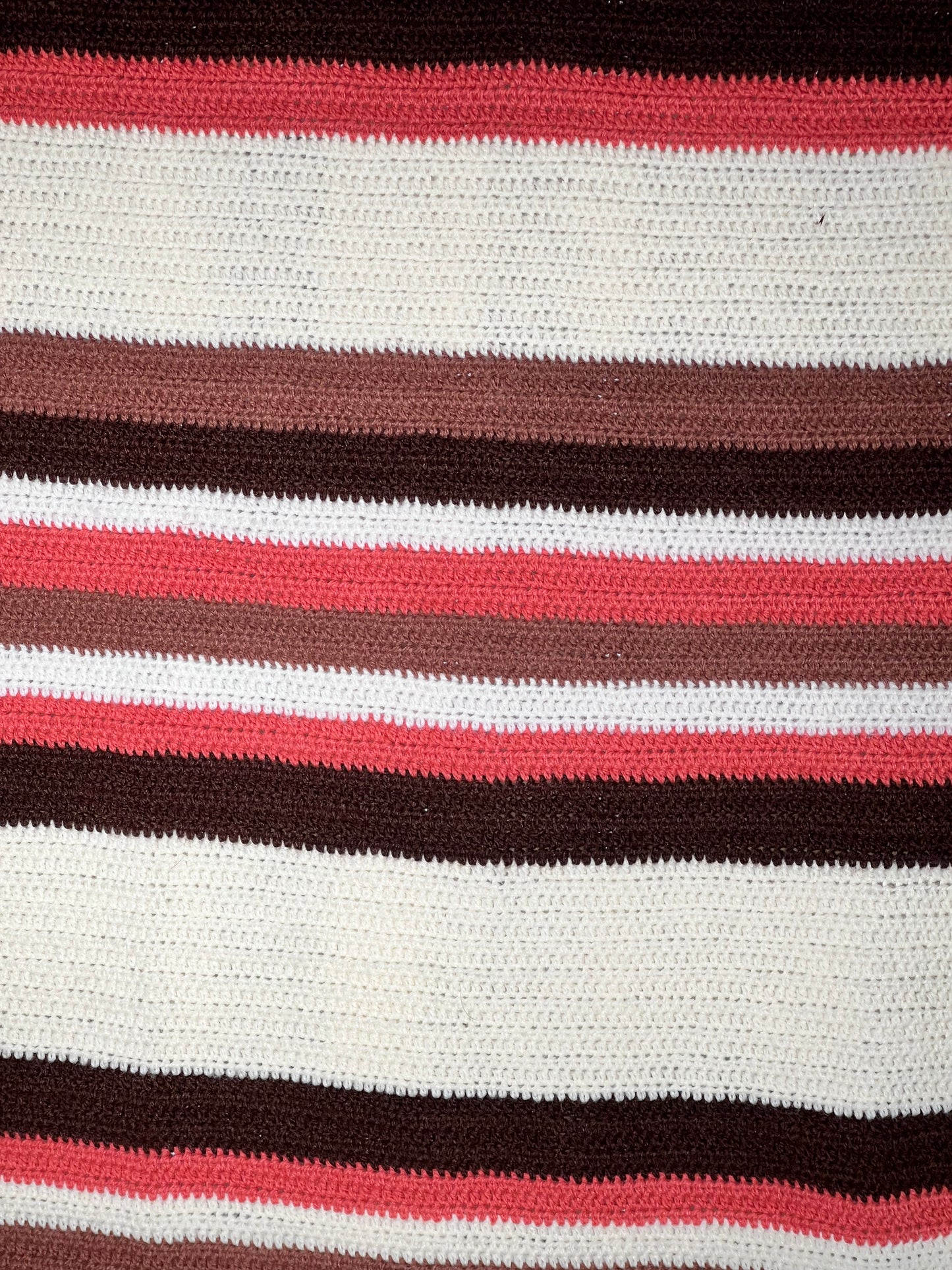 Afghan- 42” x 65” - Brown, Pink and cream - hand Crochet Blanket
