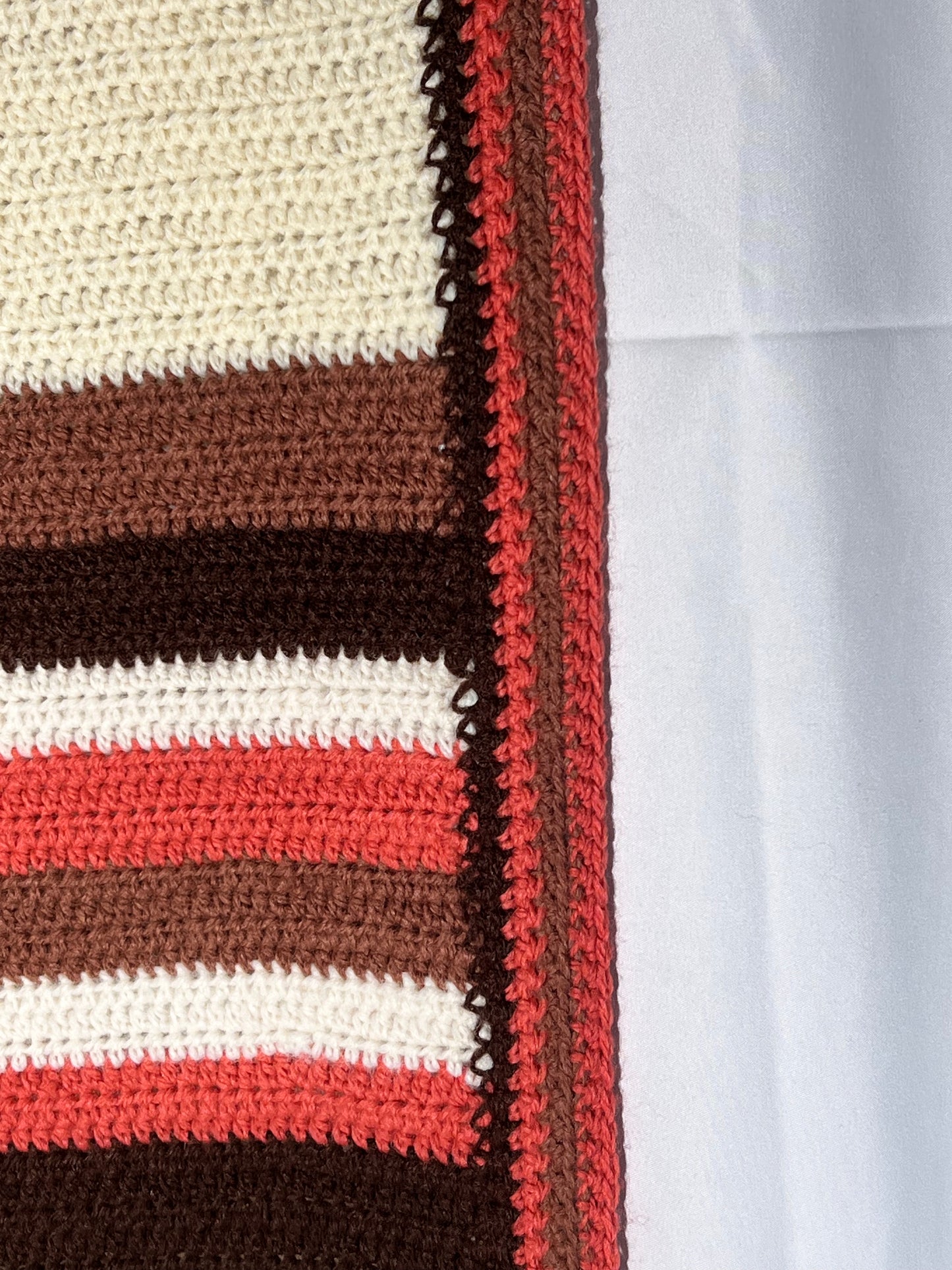 Afghan- 42” x 65” - Brown, Pink and cream - hand Crochet Blanket
