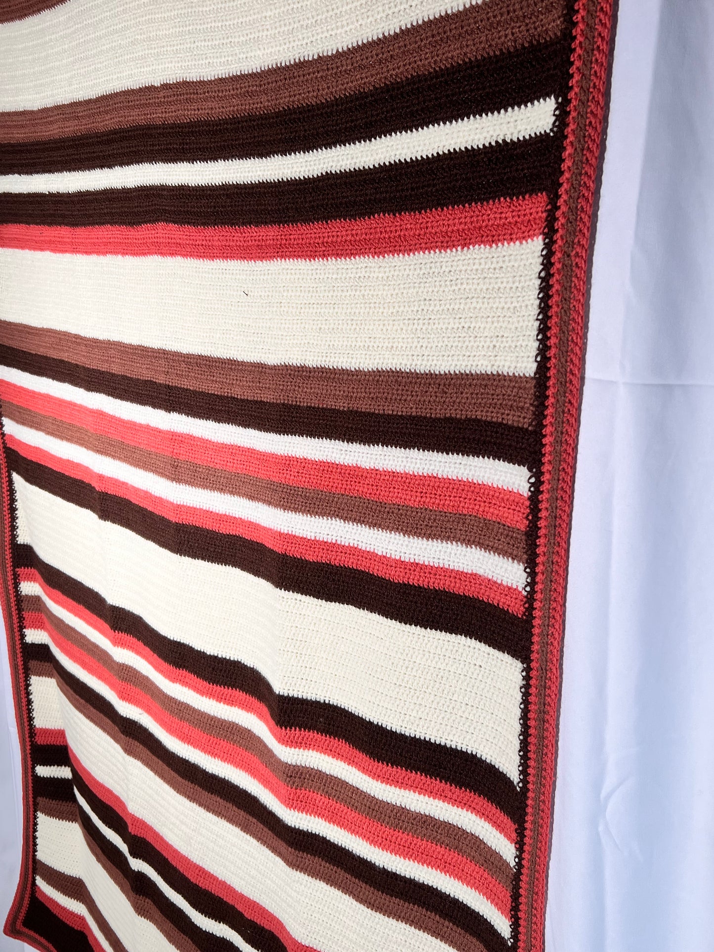 Afghan- 42” x 65” - Brown, Pink and cream - hand Crochet Blanket