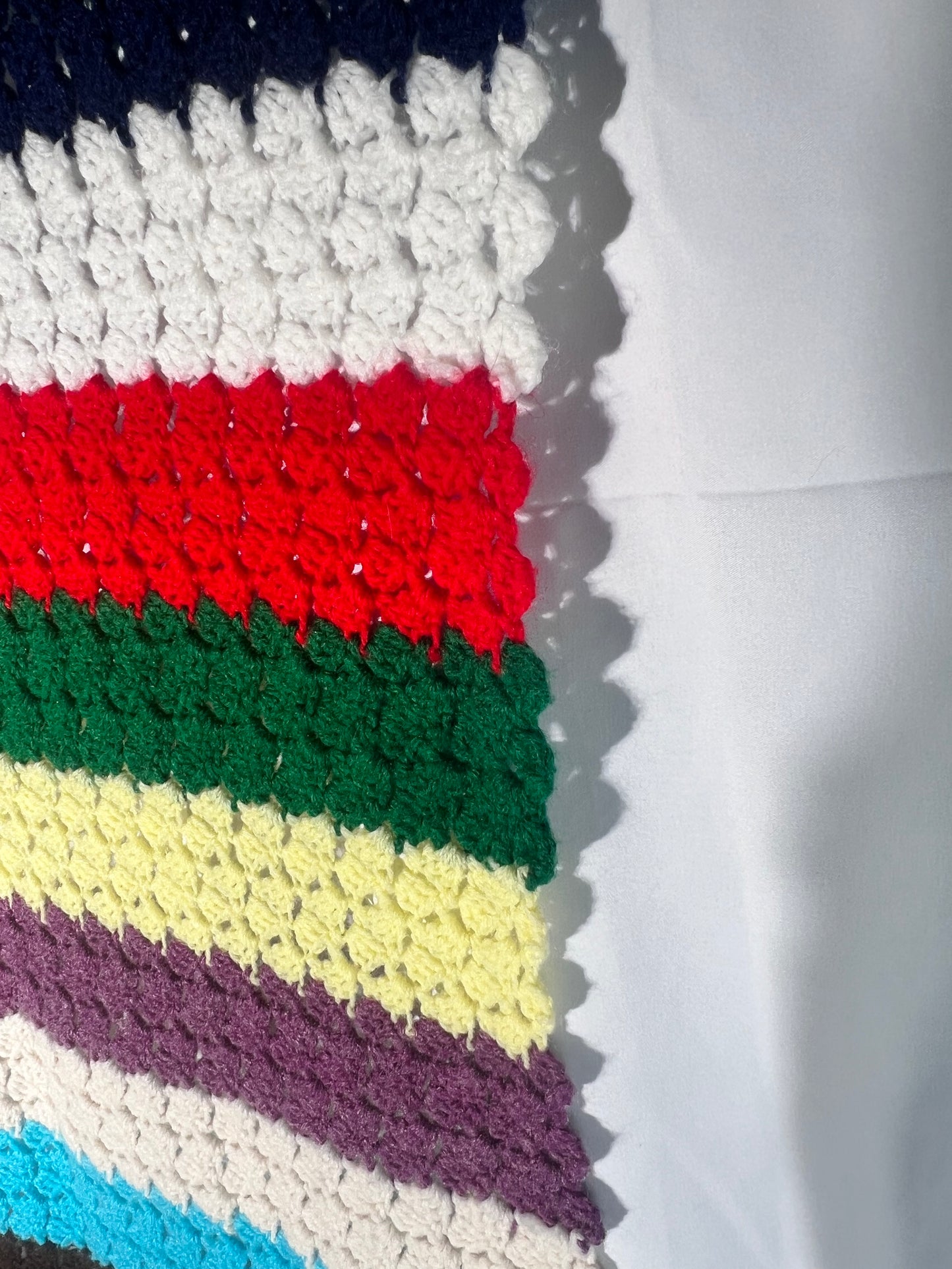 Afghan- multi color striped- 45”x 62”- hand made - Crochet- Blanket