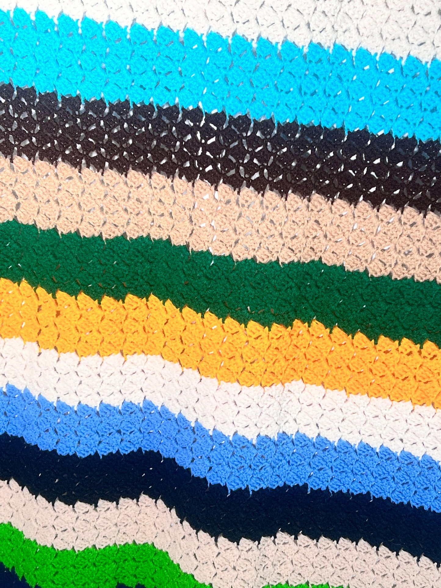 Afghan- multi color striped- 45”x 62”- hand made - Crochet- Blanket