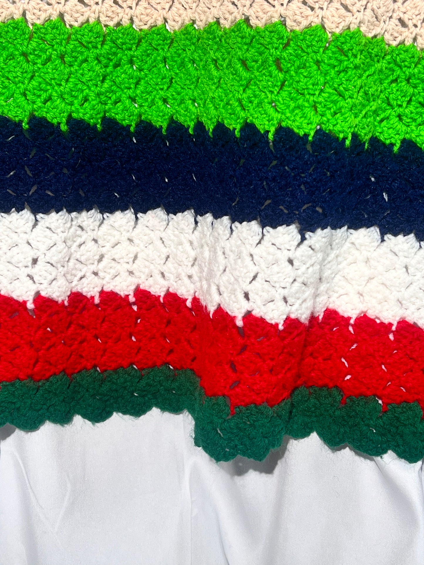 Afghan- multi color striped- 45”x 62”- hand made - Crochet- Blanket