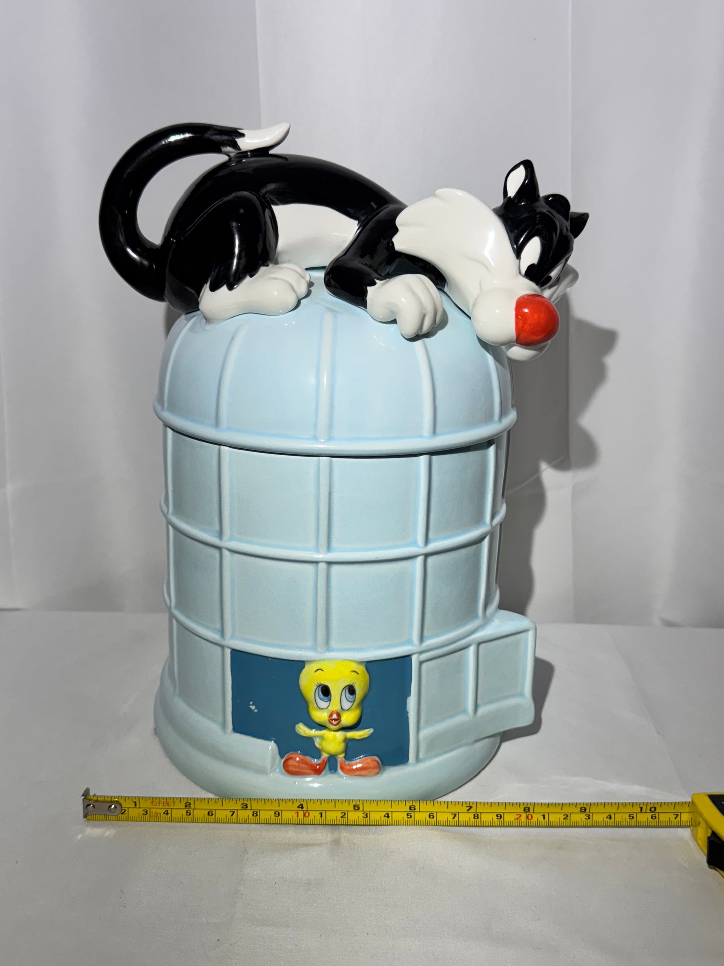 Sylvester and Tweety - Cookie Jar - Looney Tunes- Warner Brothers- Sylvester on tweety’s cage - 1989