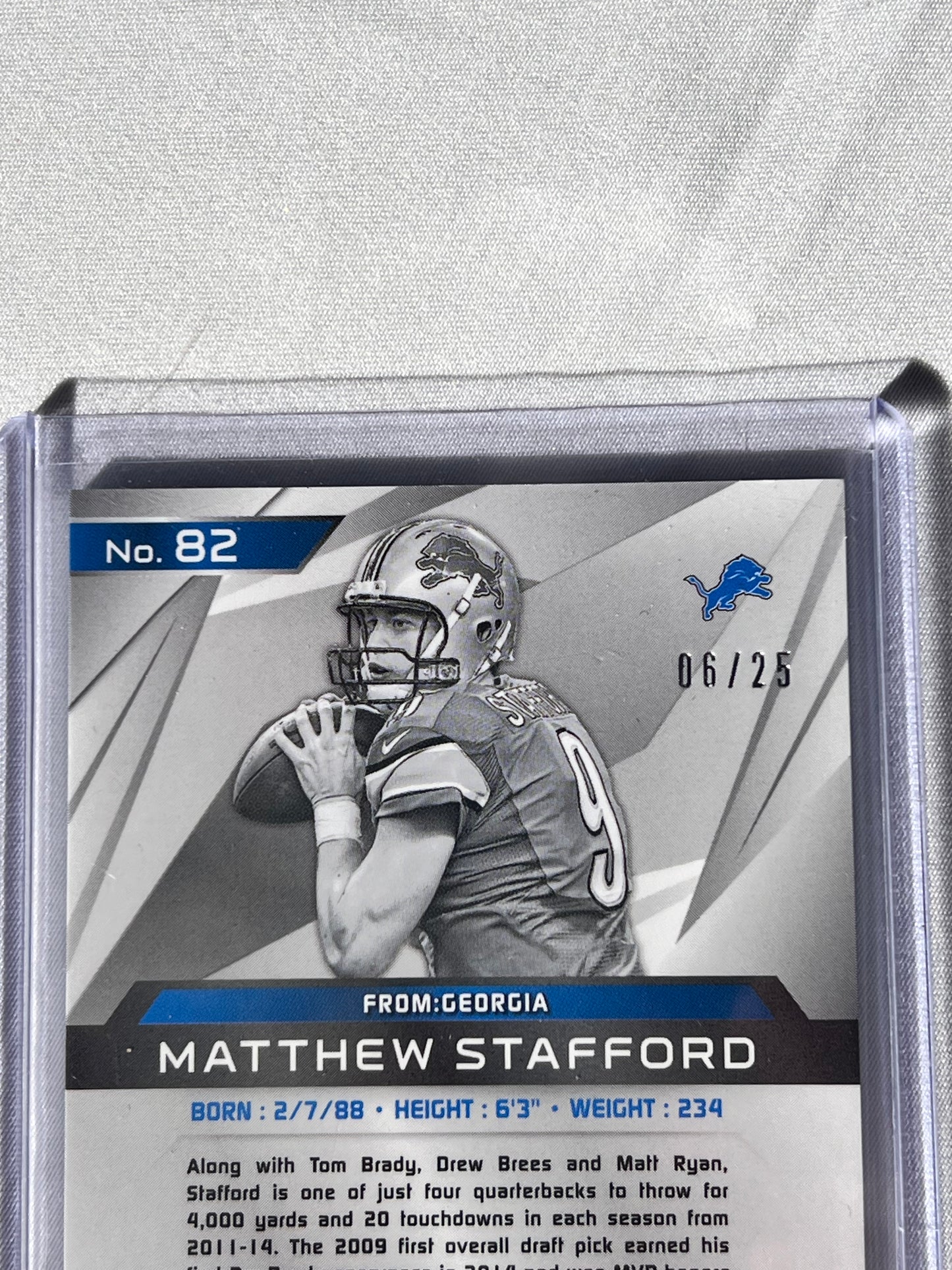 Football card - Matthew Stafford - Spectra Panini -2015 Prizm - 6/25 - Detroit Lions