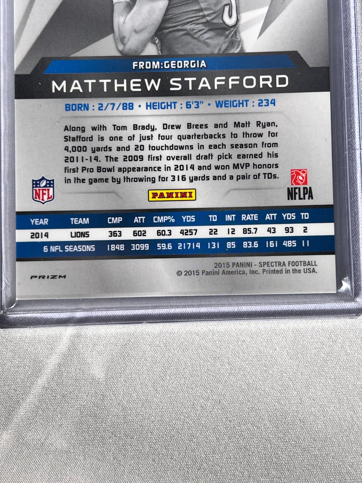 Football card - Matthew Stafford - Spectra Panini -2015 Prizm - 6/25 - Detroit Lions