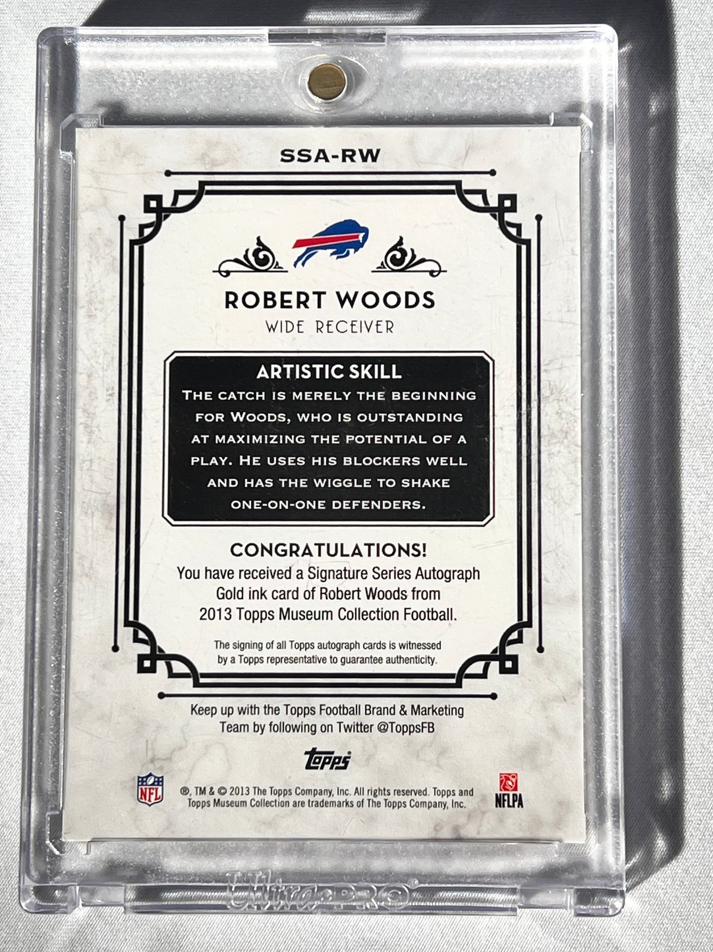 Football Card - Robert Woods- Topps Certified Autograph- Rookie Card 2013-#4/5 - Topps Museum Collection- Buffalo Bills Wide Receiver - NFLPA