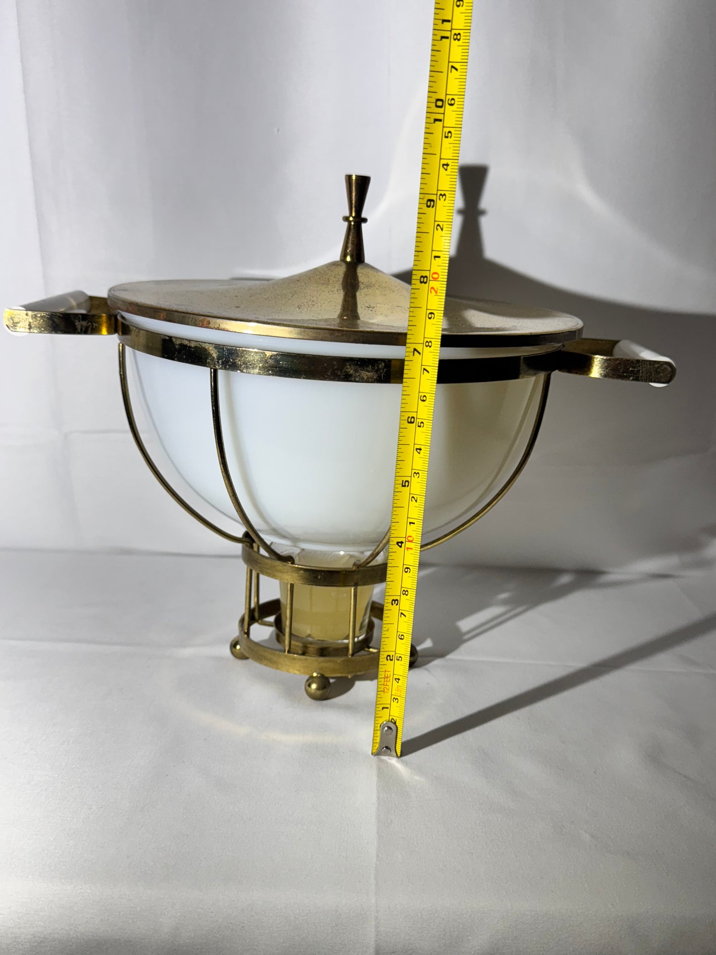 MCM - Fire King - Milk Glass Mixing Bowl with metal warming stand and lid- 1950’s/60’s
