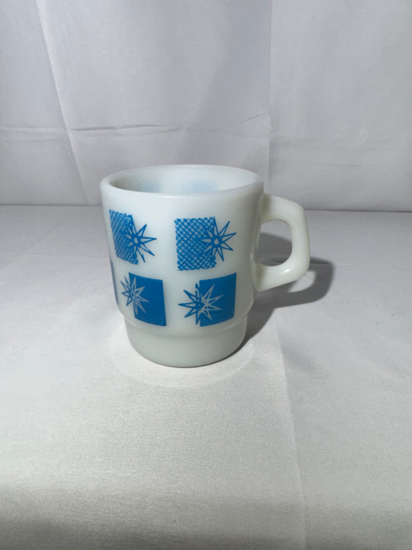 MCM - Anchor Hocking - Mug - Blue Atomic Starburst - 66 - ovenproof- made in USA