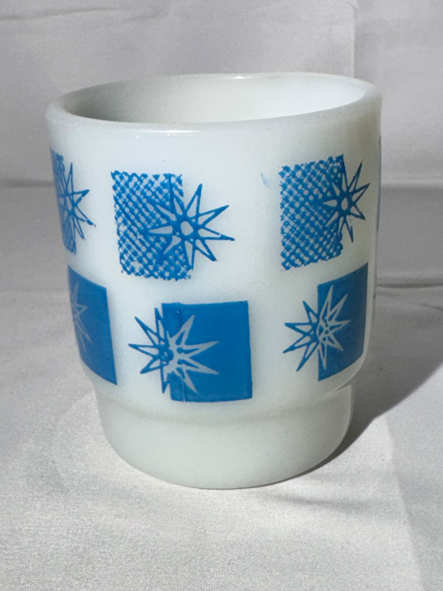 MCM - Anchor Hocking - Mug - Blue Atomic Starburst - 66 - ovenproof- made in USA